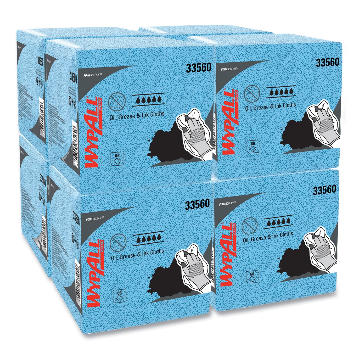Power Clean Oil, Grease and Ink Cloths, 1/4 Fold, 12.5 x 12, Blue, 66/Box, 8 Boxes/Carton -