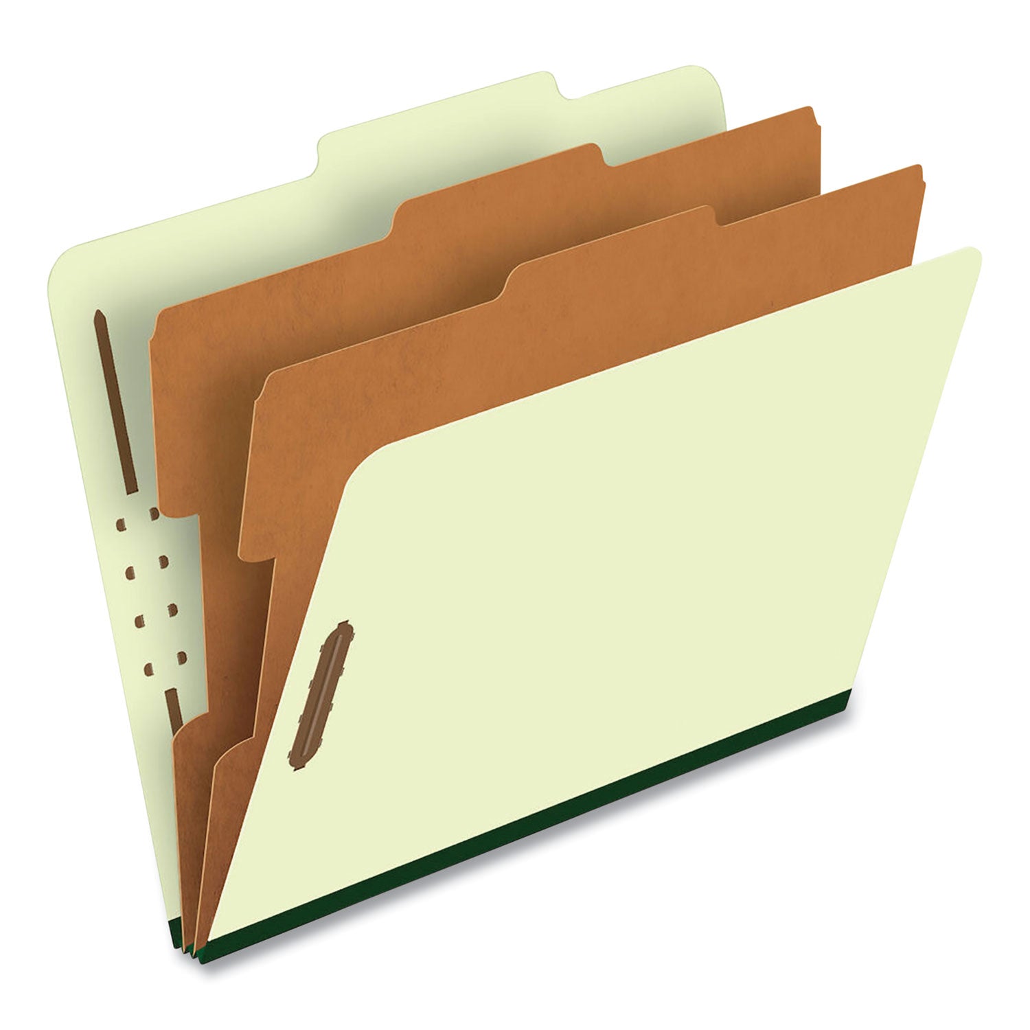 Six-Section Pressboard Classification Folders, 2" Expansion, 2 Dividers, 6 Fasteners, Letter Size, Green Exterior, 10/Box -