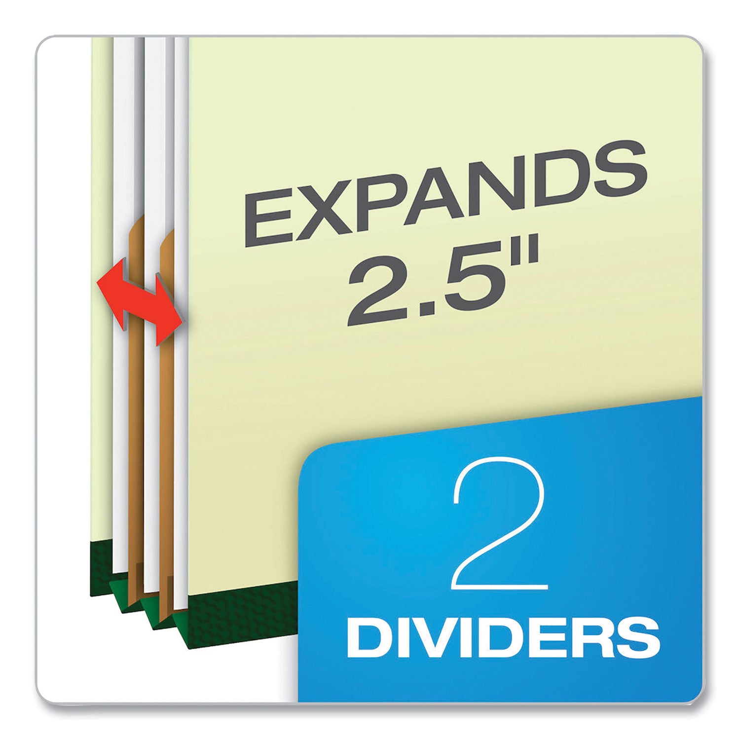 Six-Section Pressboard Classification Folders, 2" Expansion, 2 Dividers, 6 Fasteners, Letter Size, Green Exterior, 10/Box -