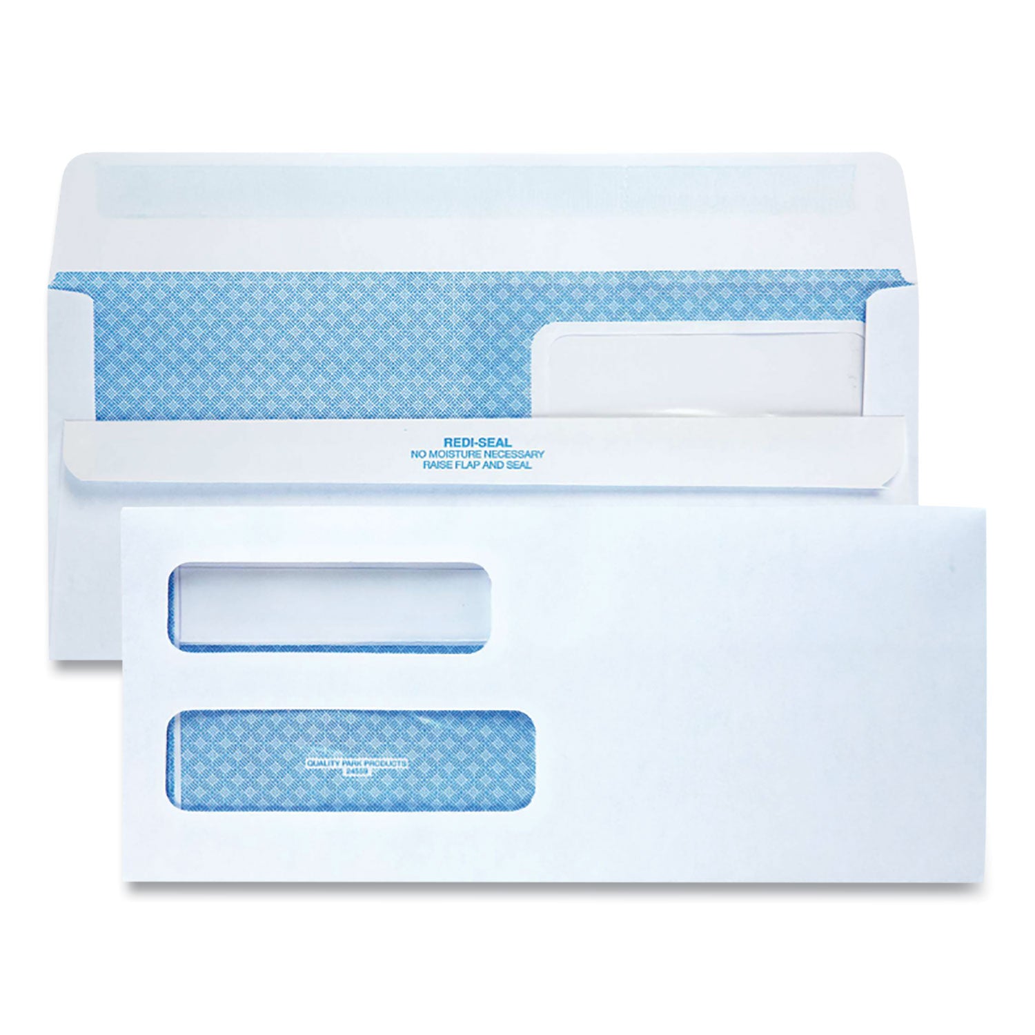 Double Window Redi-Seal Security-Tinted Envelope, #10, Commercial Flap, Redi-Seal Adhesive Closure, 4.13 x 9.5, White, 500/BX -
