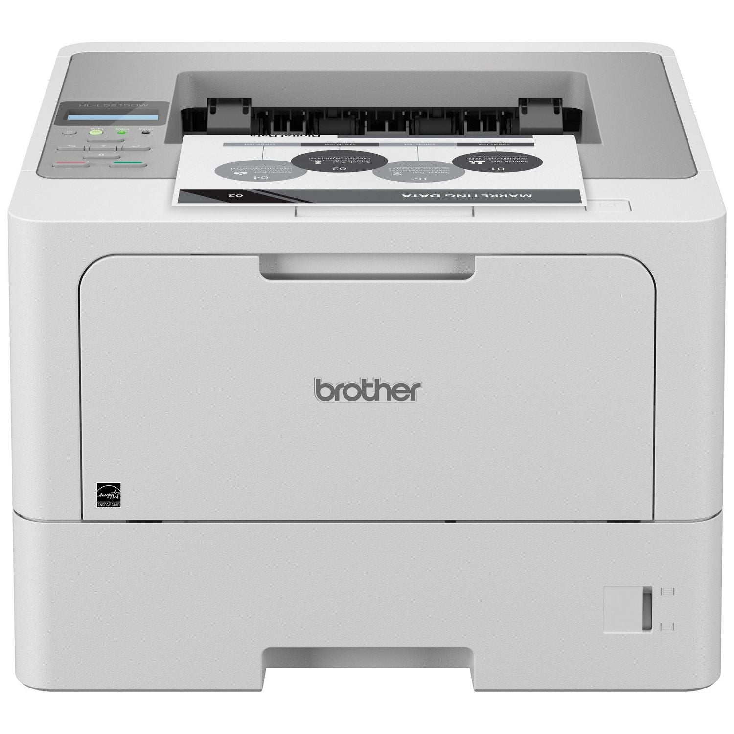 Brother HL HL-L5210DW Desktop Wireless Laser Printer - Monochrome - 48 ppm Mono - 1200 x 1200 dpi Print - Automatic Duplex Print - 350 Sheets Input - Ethernet - Wireless LAN - Wi-Fi Direct - 90000 Pages Duty Cycle - Plain Paper Print - Gigabit Ethern - 1