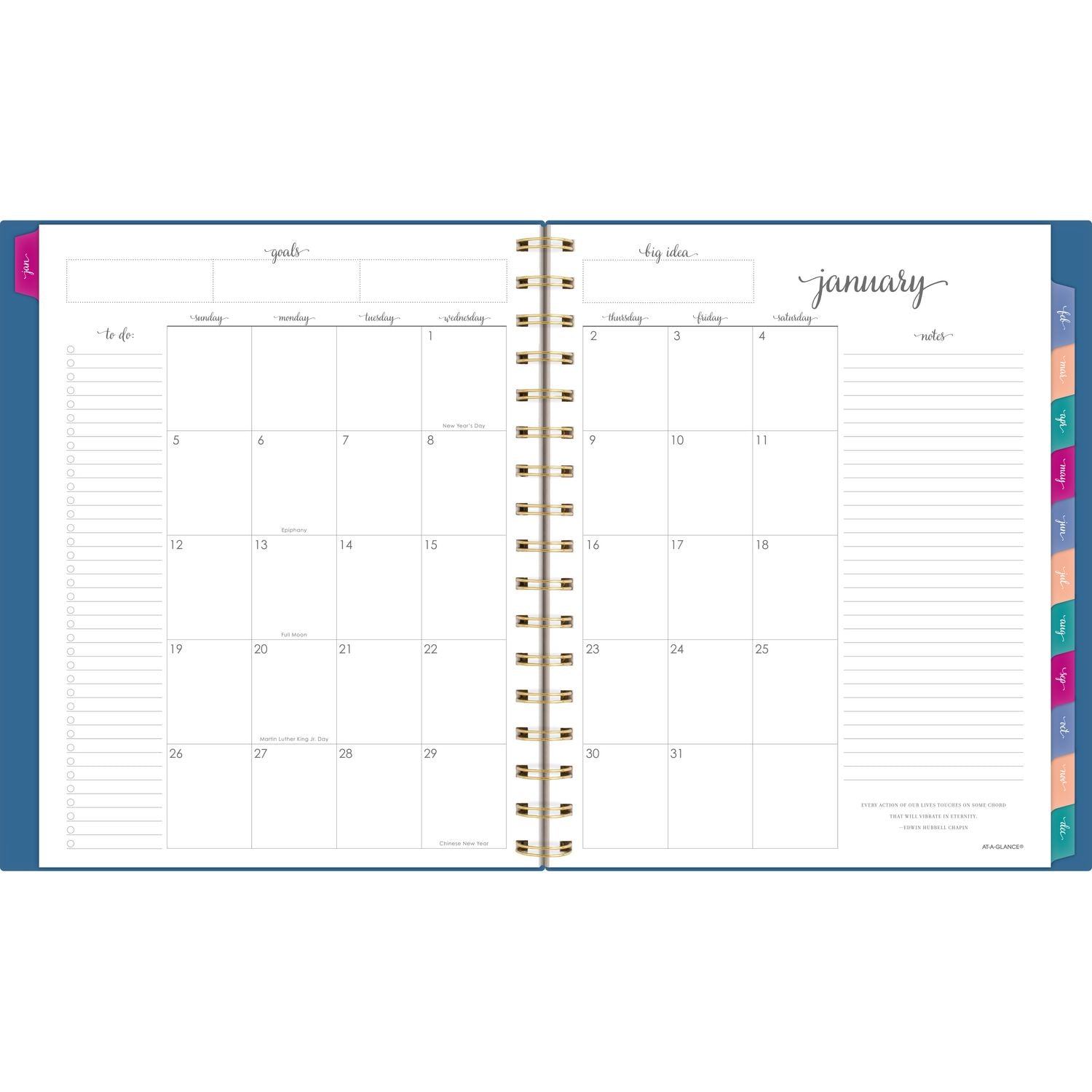 At-A-Glance Harmony Planner - Medium Size - Academic - Weekly, Monthly - 13 Month - January 2024 - January 2025 - 2 Week, 2 Month Double Page Layout - 7" x 8 3/4" Sheet Size - Wire Bound - Blue - Paper - Dated Planning Page, Bleed Resistant, Checklis - 2