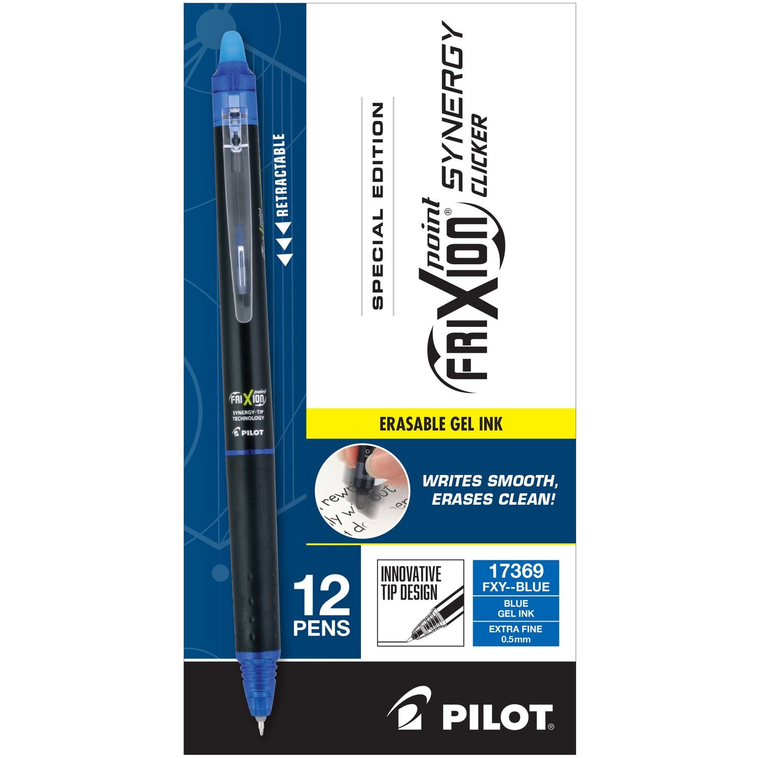 frixion-synergy-clicker-erasable-gel-pen-retractable-extra-fine-05-mm-blue-ink-black-blue-barrel-dozen_pil17369 - 2