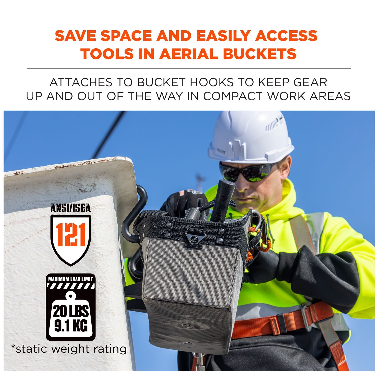 arsenal-5844-bucket-truck-tool-bag-w-tool-tethering-attachment-points-18-x-75-x-75-polyester-gray-ships-in-1-3-bus-days_ego13744 - 2