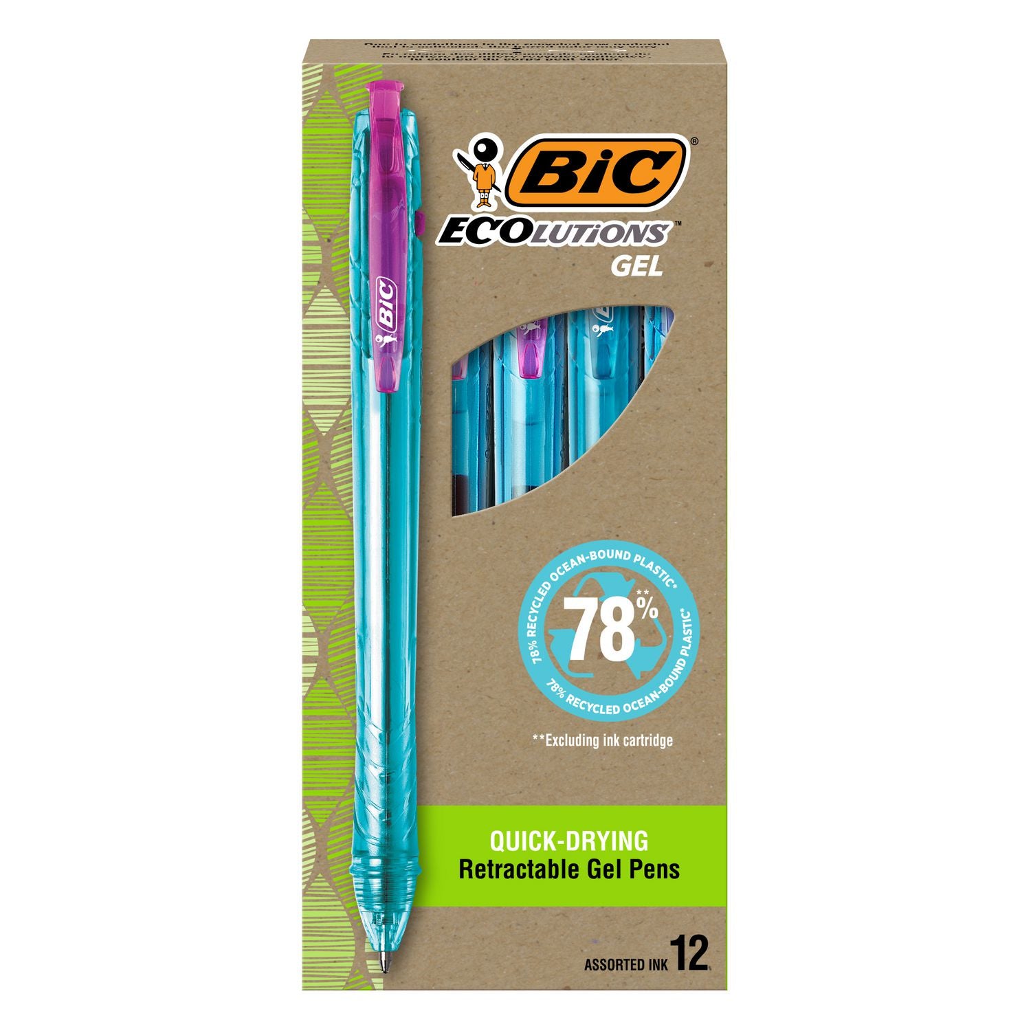 ecolutions-gel-pen-retractable-medium-1-mm-assorted-ink-blue-barrel-dozen_bicbicrgle11ast - 1