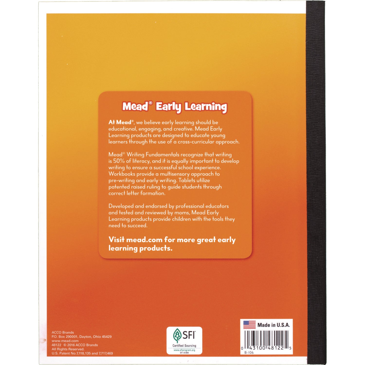 Learn to Letter Writing Tablet with Raised Ruling, Primary Rule, Orange Cover, (40) 10 x 8 Sheets -