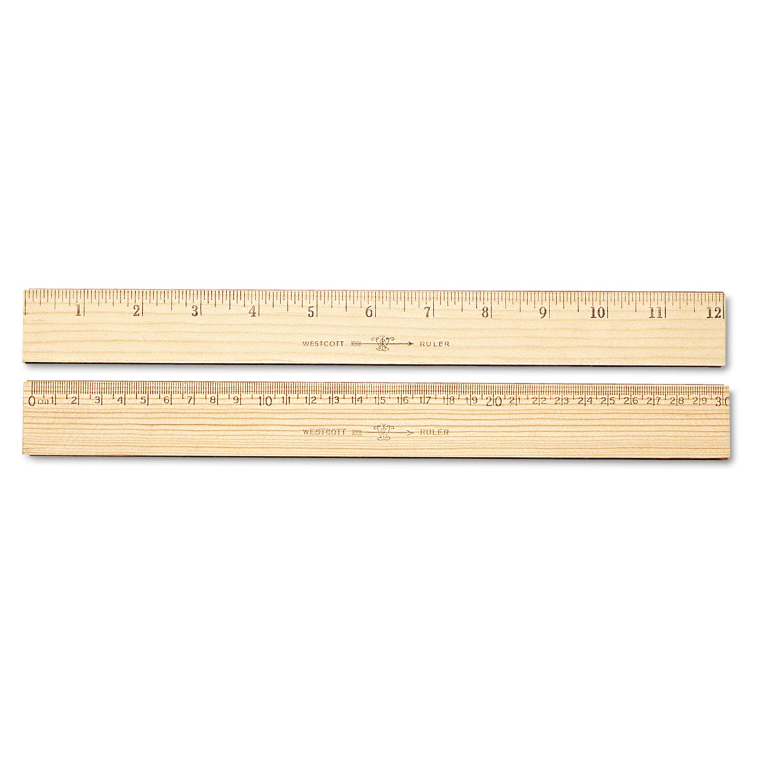 Wood Ruler, Metric and 1/16" Scale with Single Metal Edge, 12"/30 cm Long -