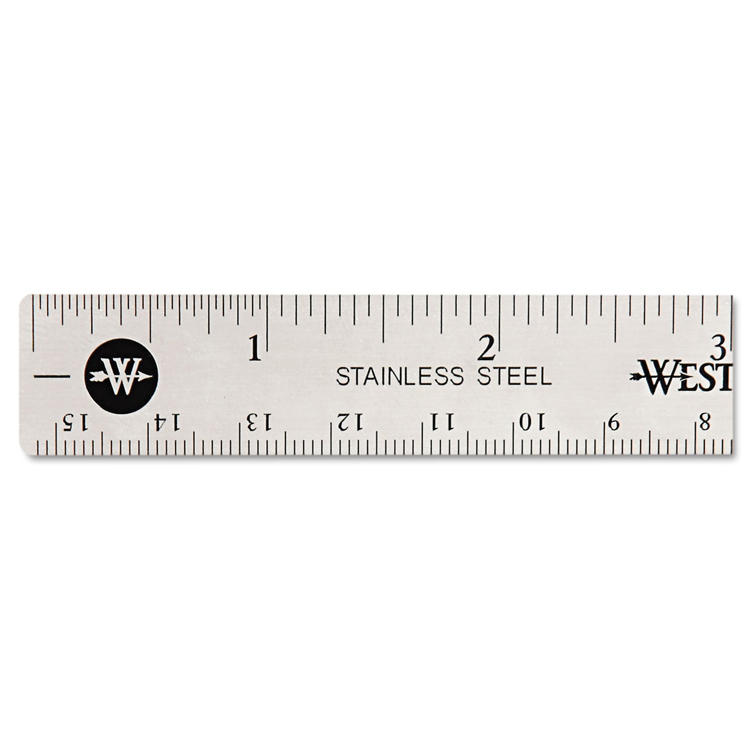 Stainless Steel Office Ruler With Non Slip Cork Base, Standard/Metric, 6" Long -