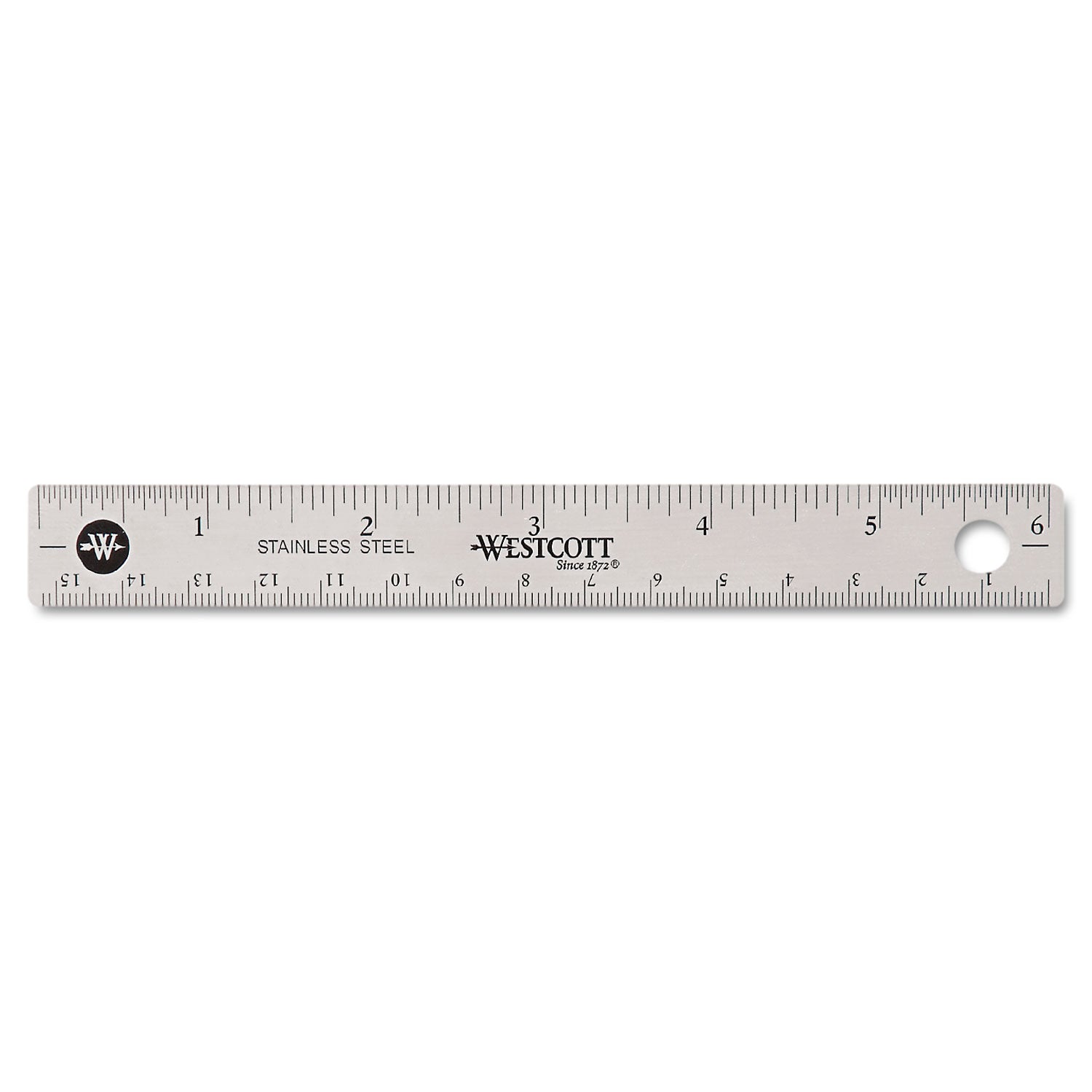 Stainless Steel Office Ruler With Non Slip Cork Base, Standard/Metric, 6" Long -