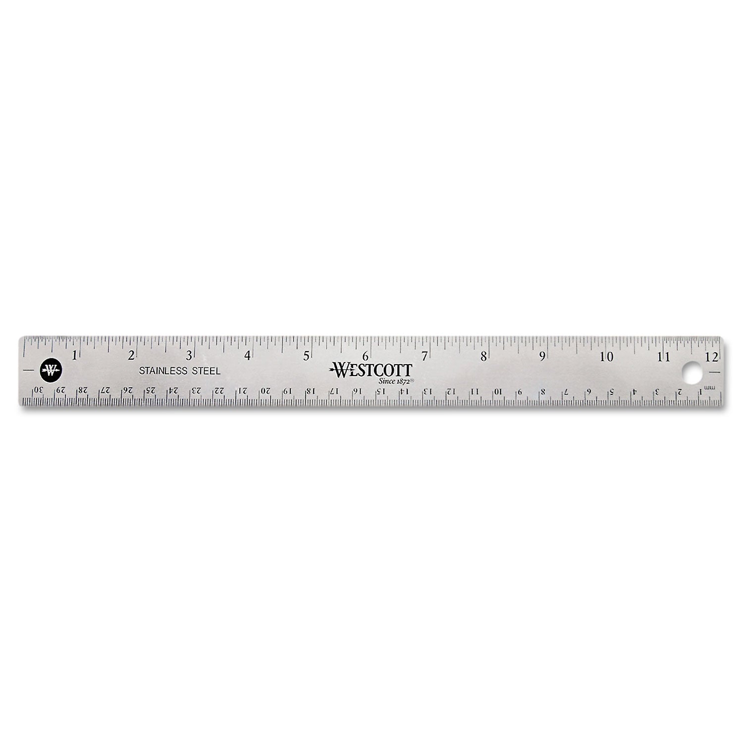 Stainless Steel Office Ruler With Non Slip Cork Base, Standard/Metric, 12" Long -