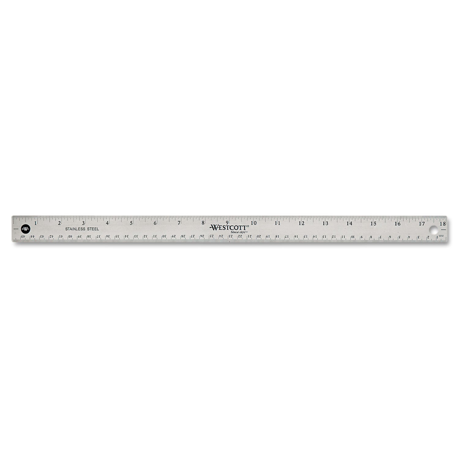 Stainless Steel Office Ruler With Non Slip Cork Base, Standard/Metric, 18" Long -
