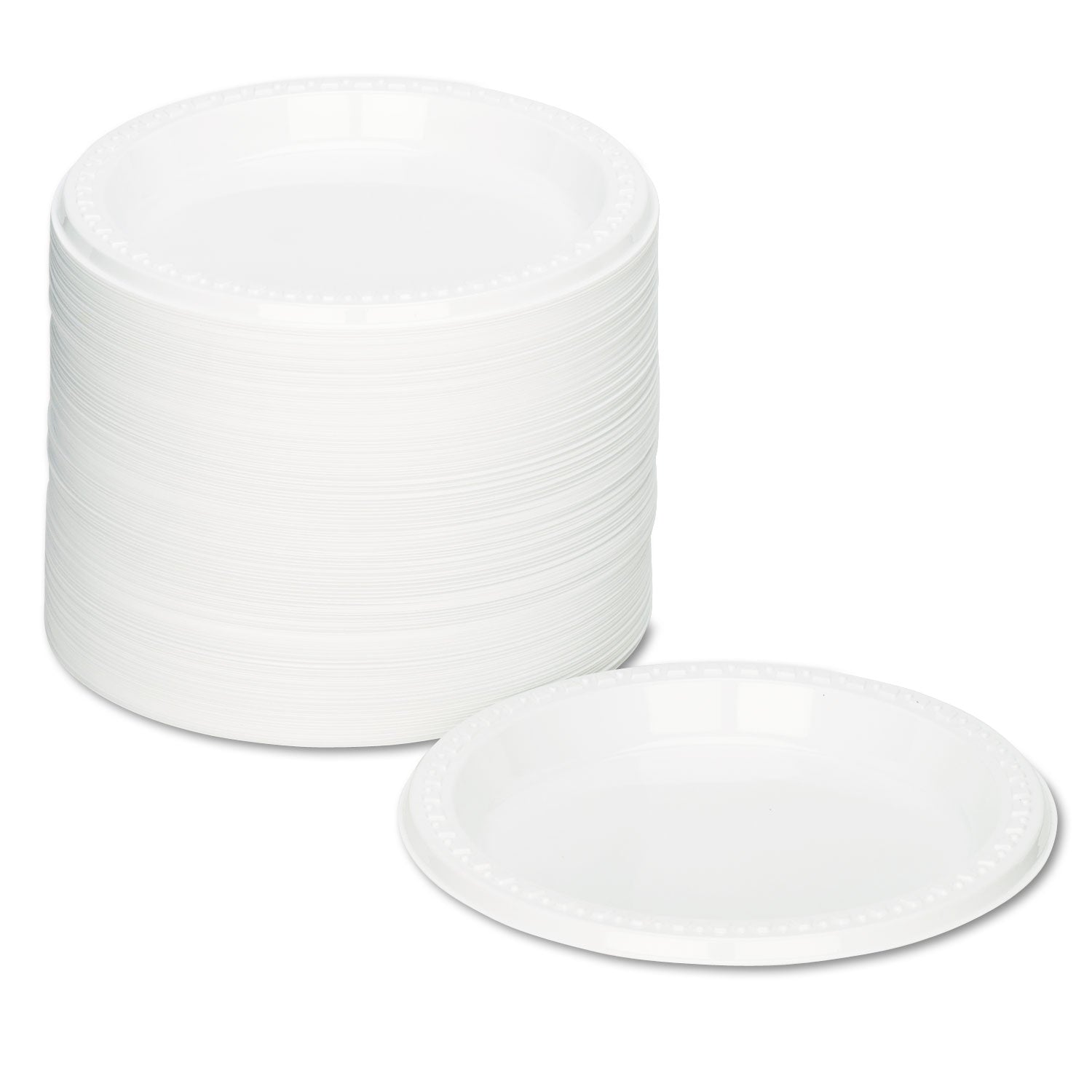 Plastic Dinnerware, Plates, 7" dia, White, 125/Pack -