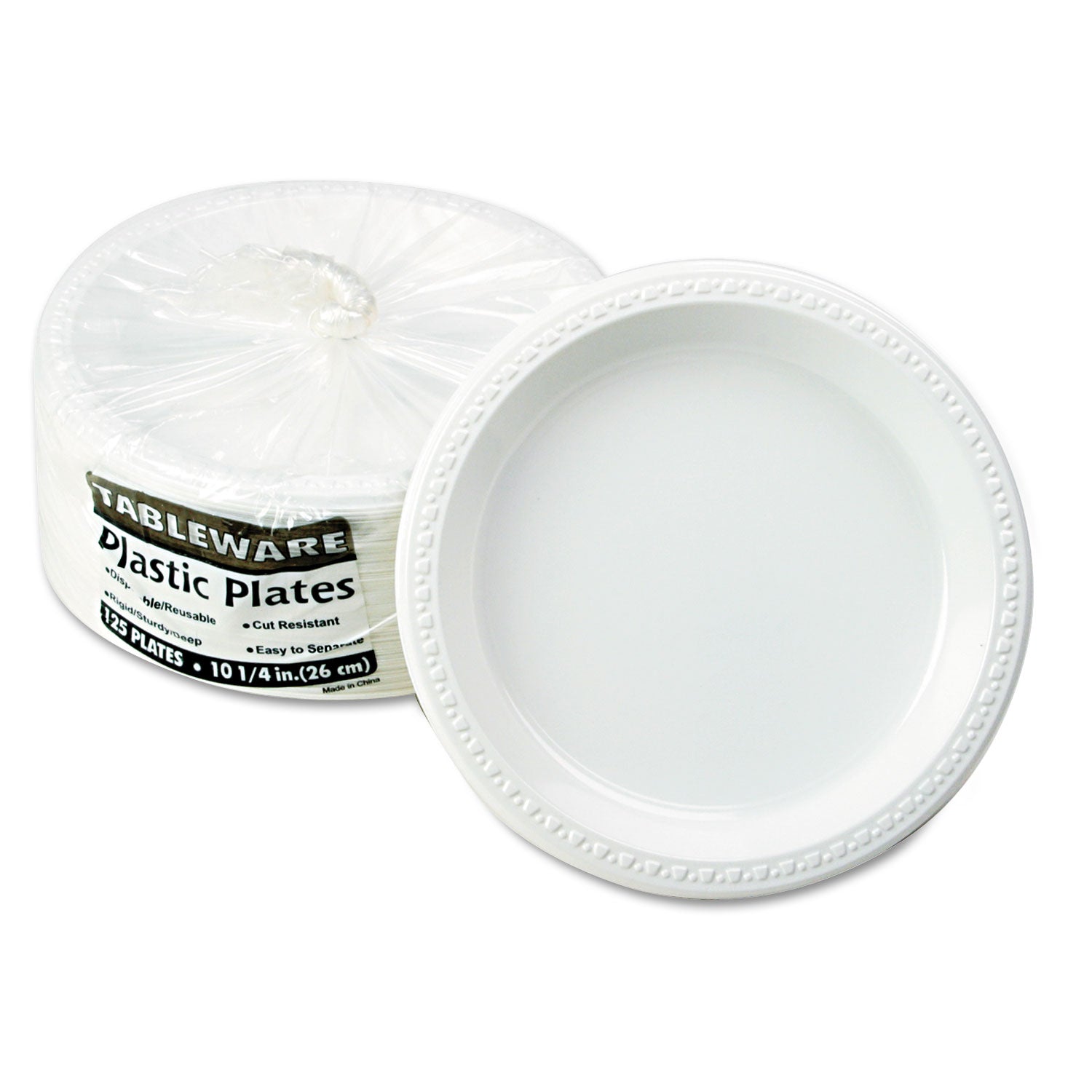 Plastic Dinnerware, Plates, 10.25" dia, White, 125/Pack -