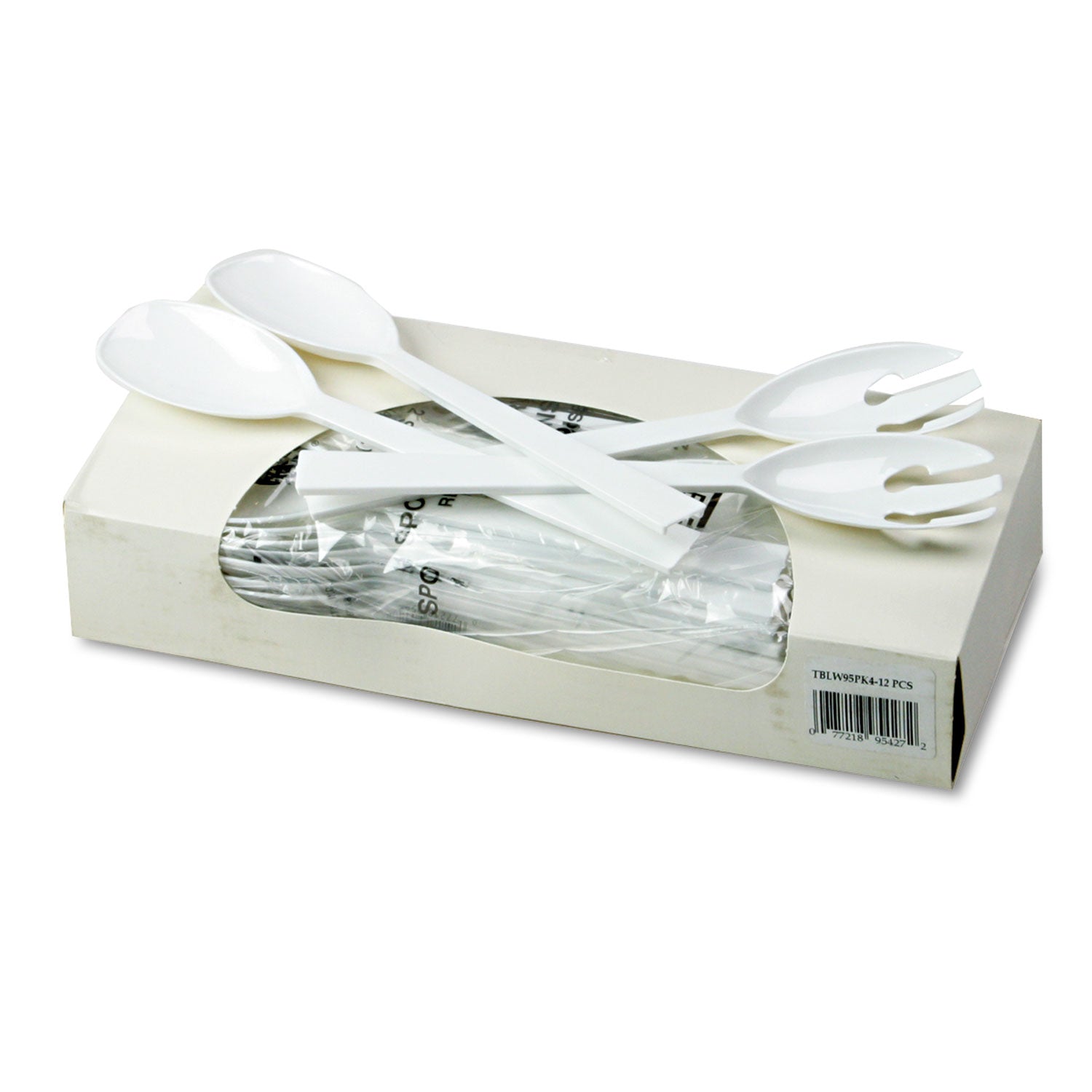 Table Set Plastic Serving Forks and Spoons, White, 24 Forks, 24 Spoons per Pack -