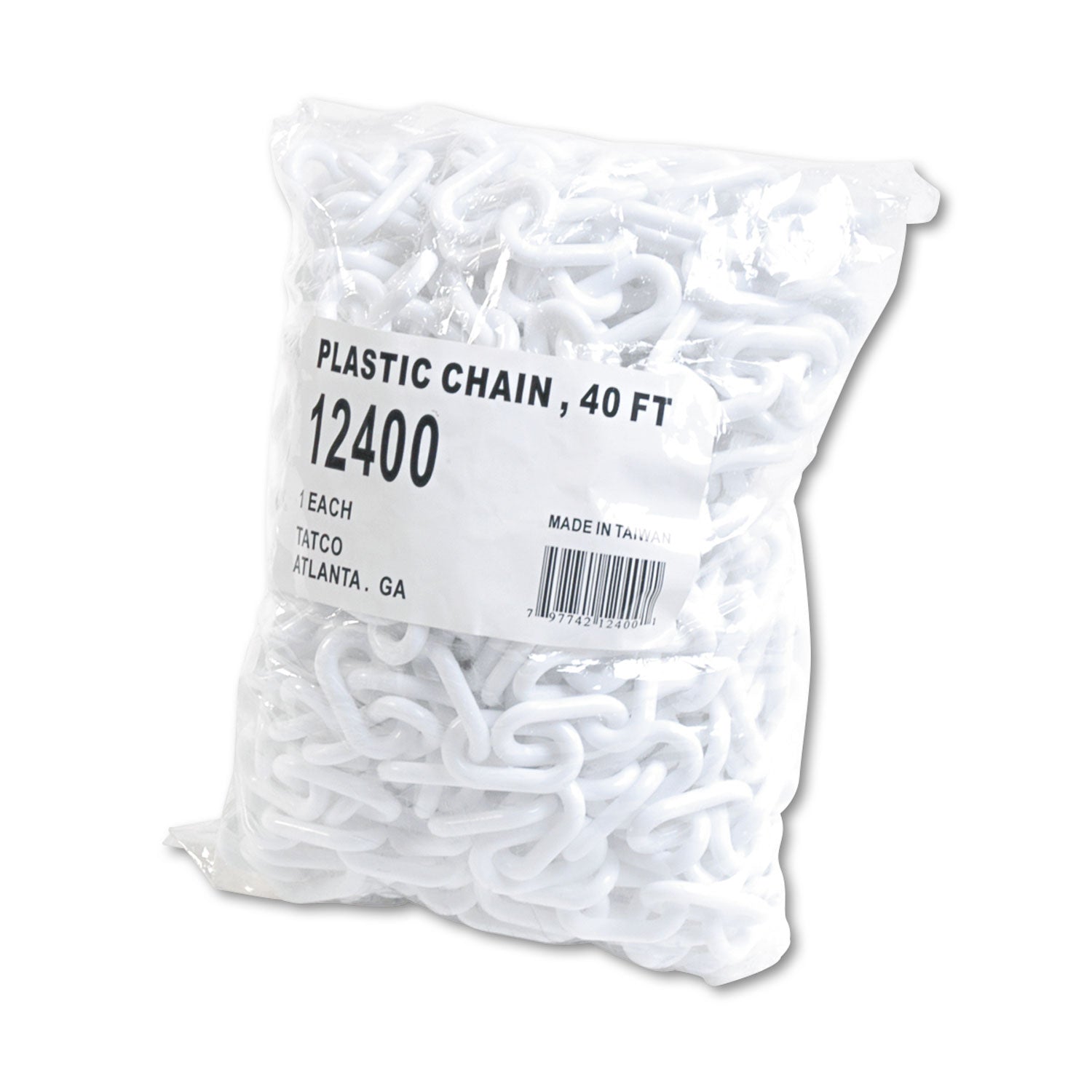 Crowd Control Stanchion Chain, Plastic, 40 ft, White -
