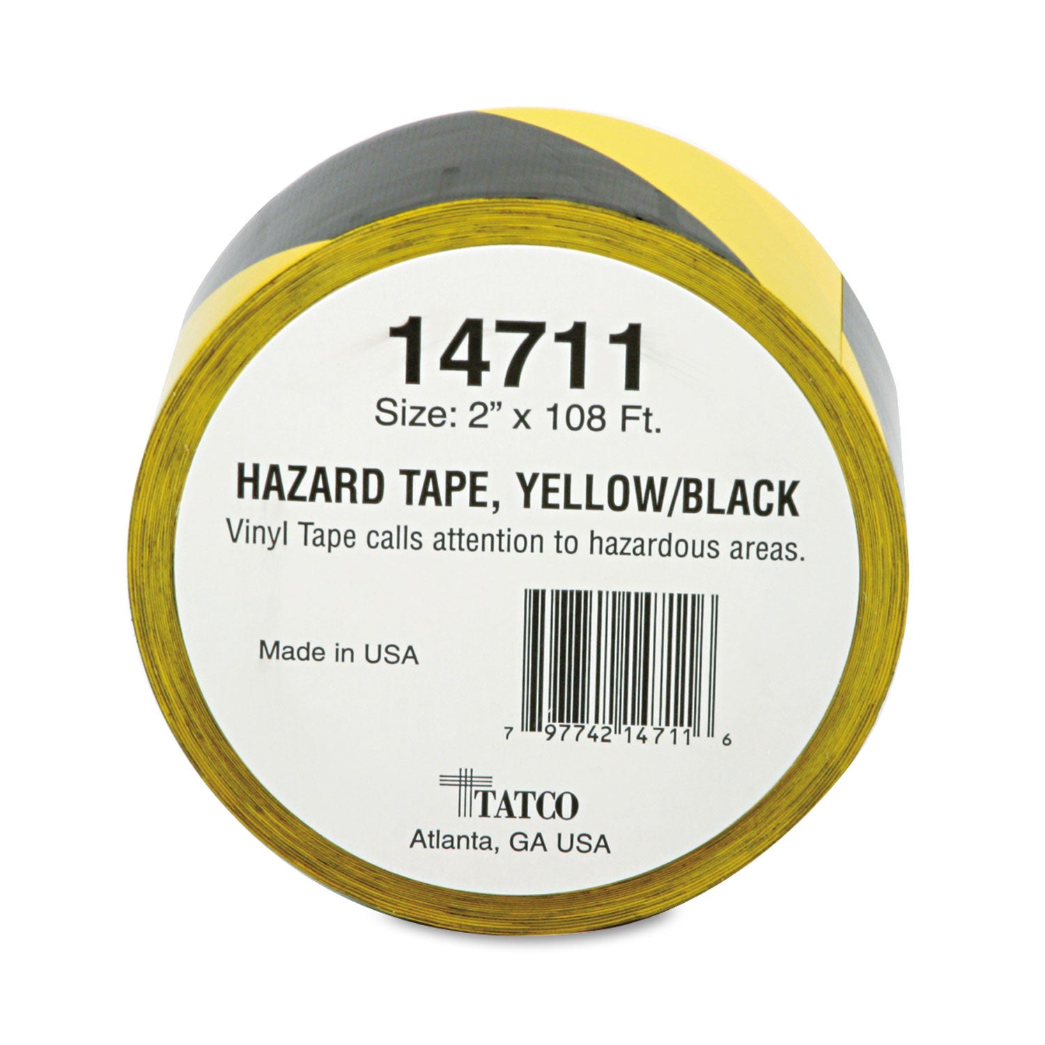 Hazard Marking Aisle Tape, 2" x 108 ft, Black/Yellow -
