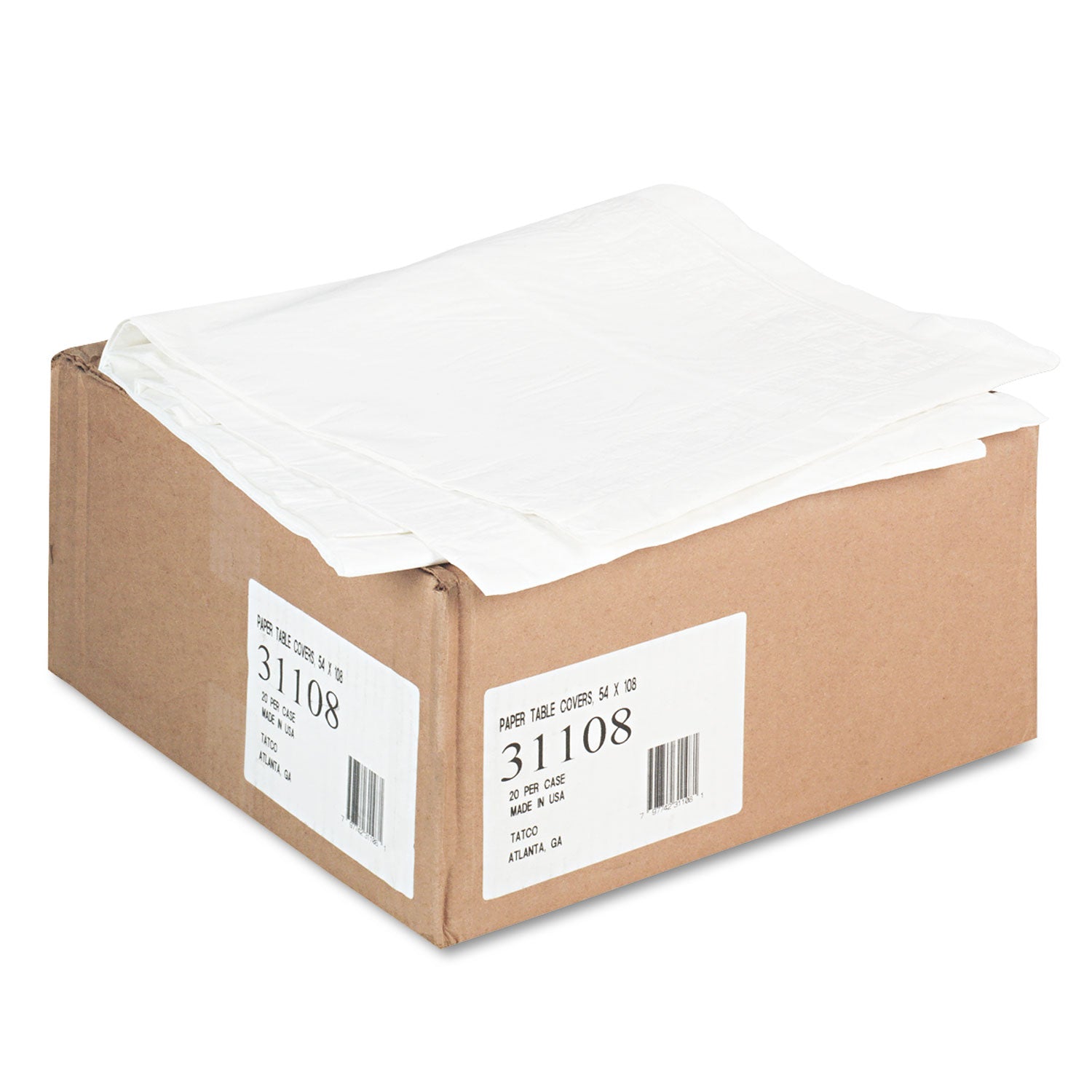 Paper Table Cover, Embossed Paper with Plastic Liner, 54" x 108", White, 20/Carton -