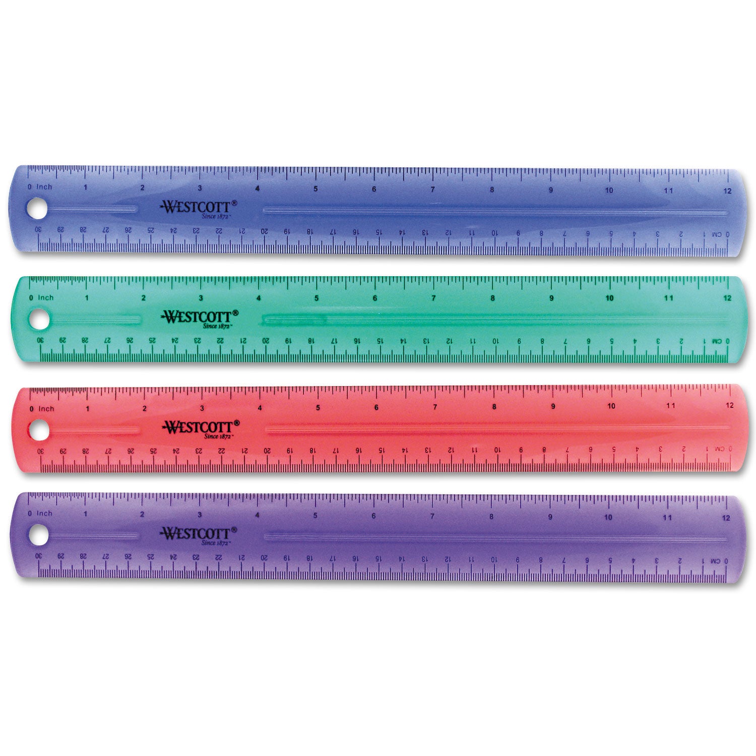 12" Jewel Colored Ruler, Standard/Metric, Plastic -