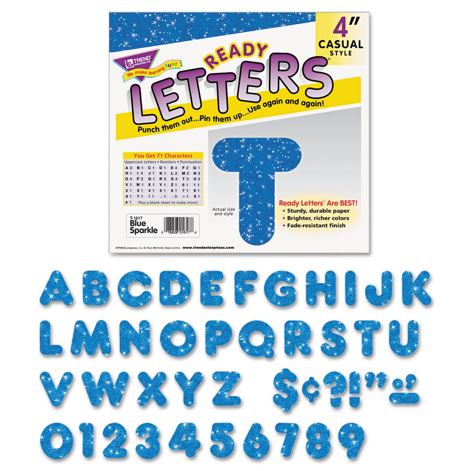 Ready Letters Sparkles Letter Set, Blue Sparkle, 4"h, 71/Set -
