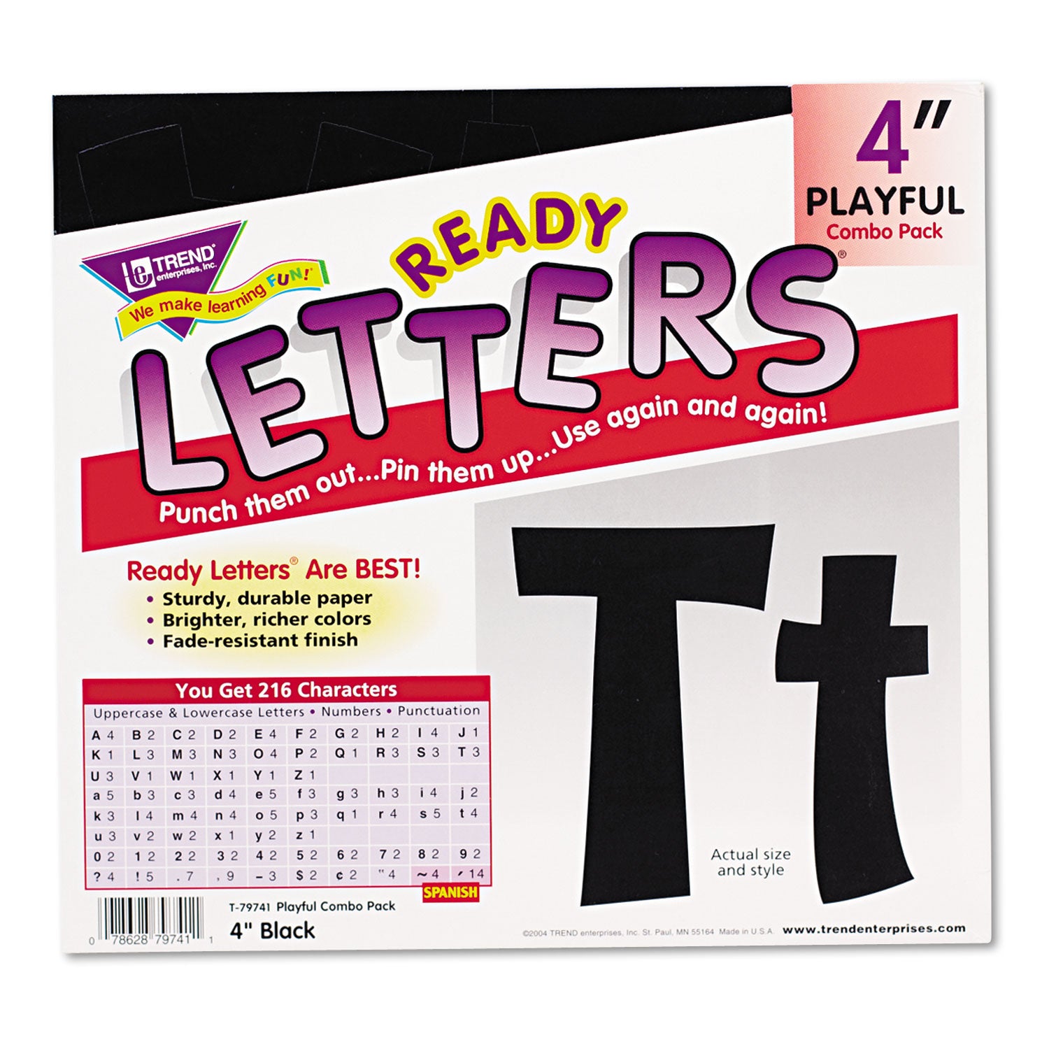 Ready Letters Playful Combo Set, Black, 4"h, 216/Set -