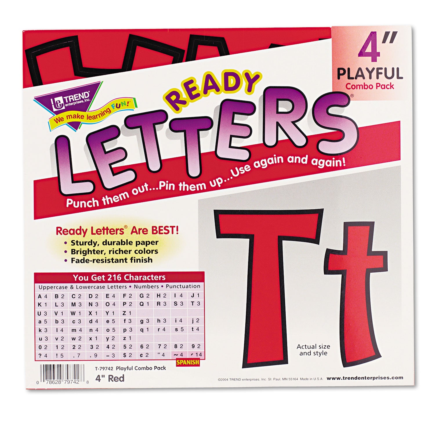 Ready Letters Playful Combo Set, Red, 4"h, 216/Set -