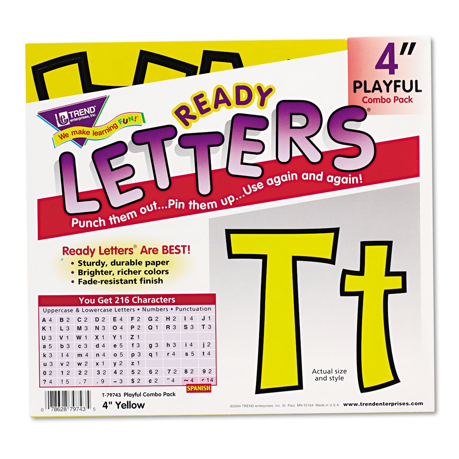 Ready Letters Playful Combo Set, Yellow, 4"h, 216/Set -