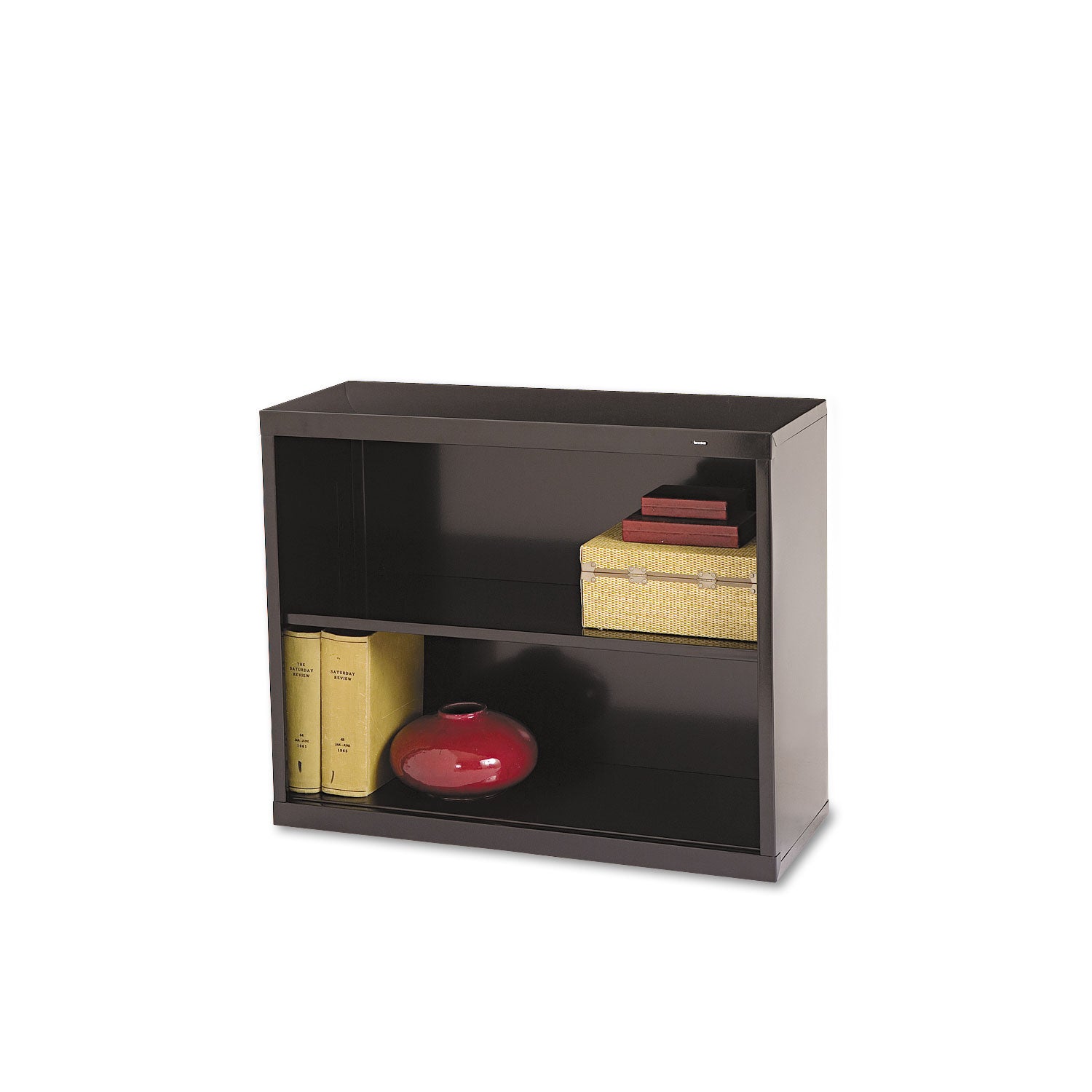 Metal Bookcase, Two-Shelf, 34.5w x 13.5d x 28h, Black -