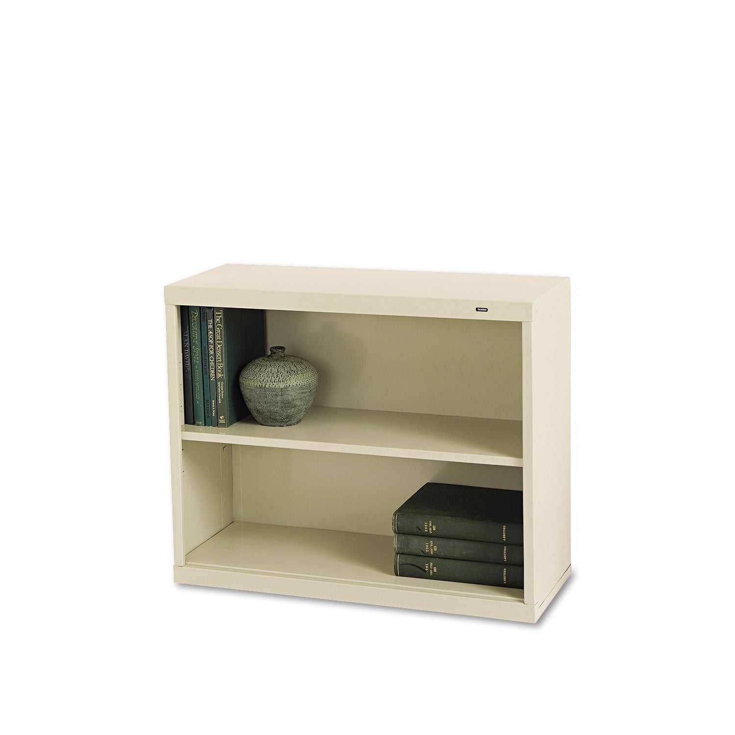Metal Bookcase, Two-Shelf, 34.5w x 13.5d x 28h, Putty -