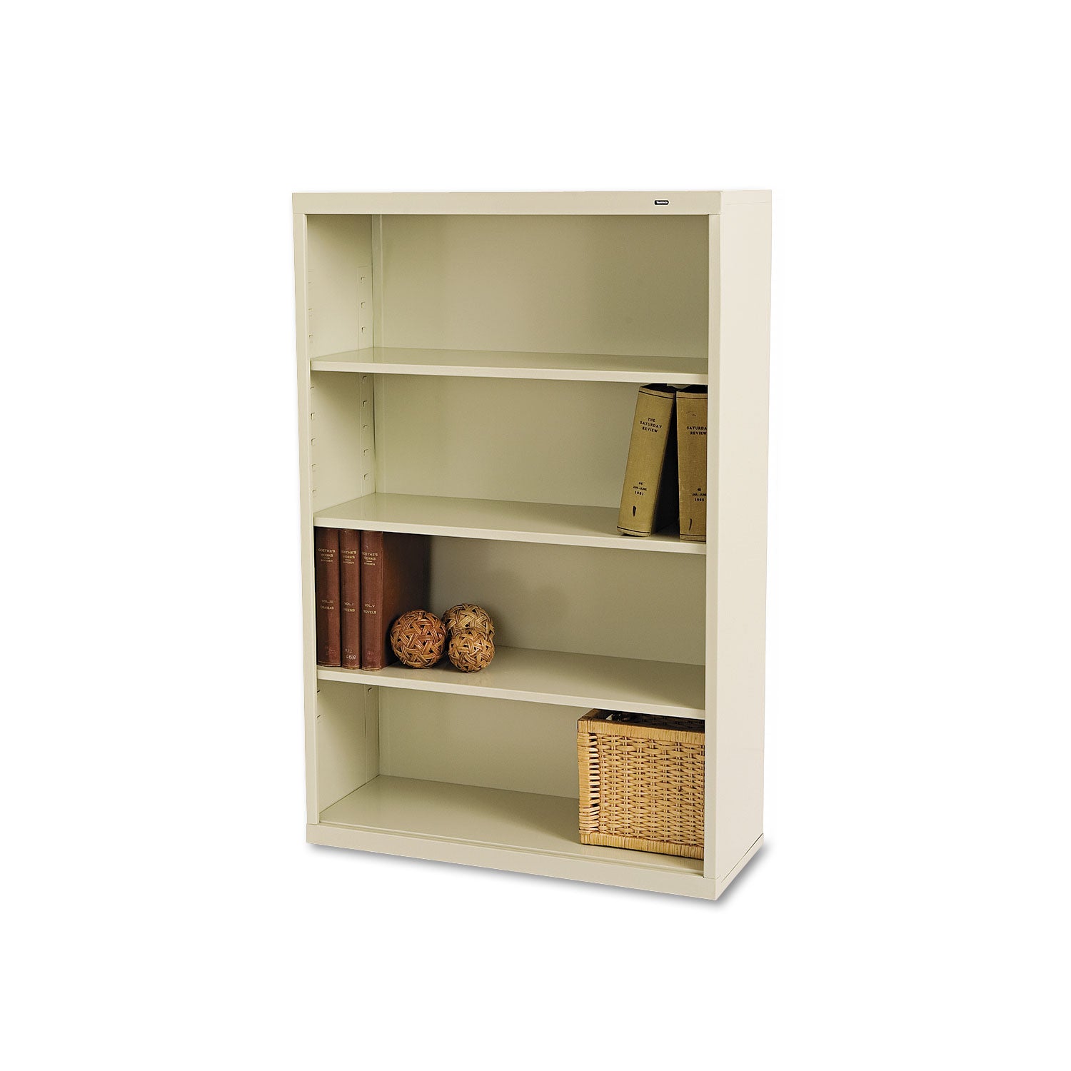 Metal Bookcase, Four-Shelf, 34.5w x 13.5d x 52.5h, Putty -