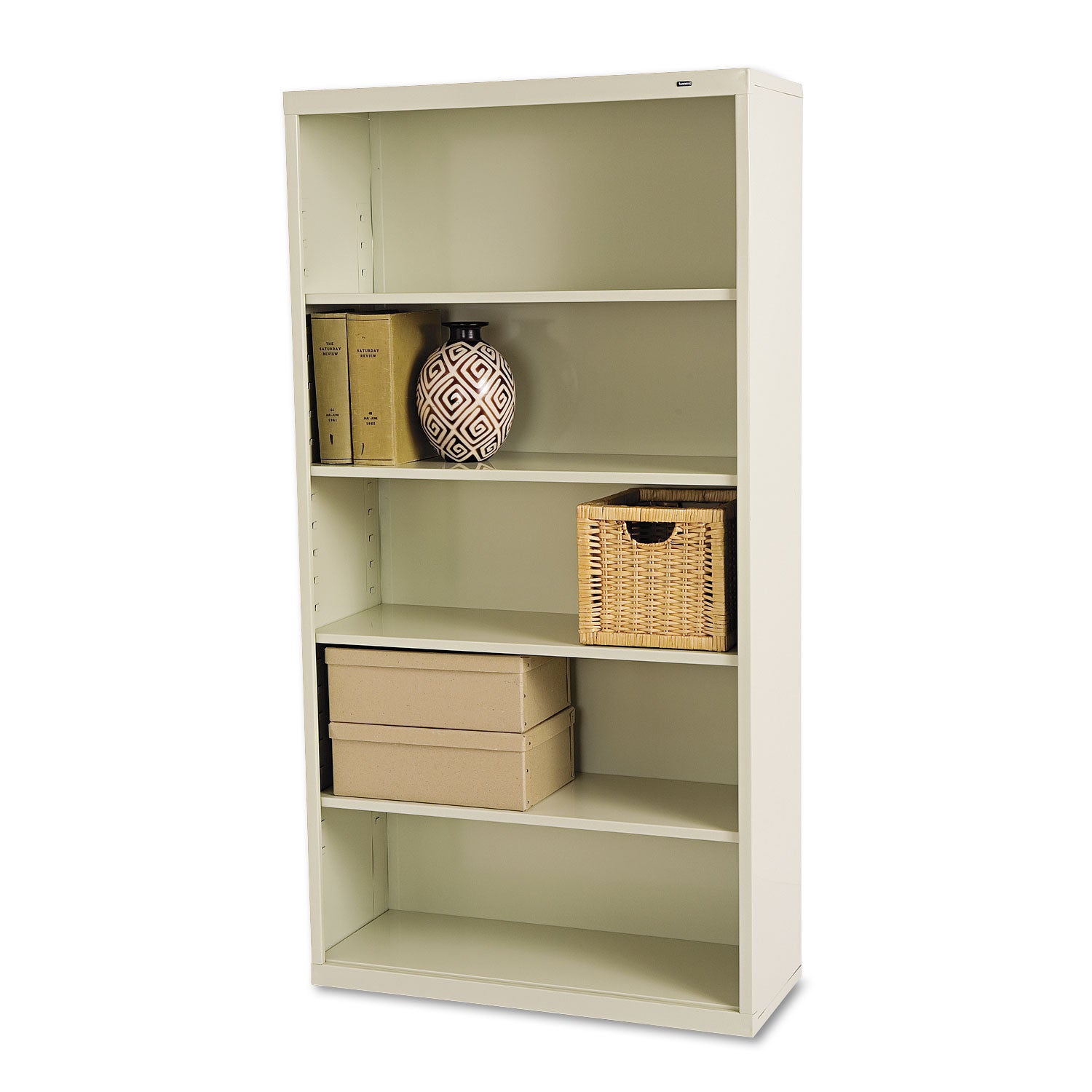 Metal Bookcase, Five-Shelf, 34.5w x 13.5d x 66h, Putty -