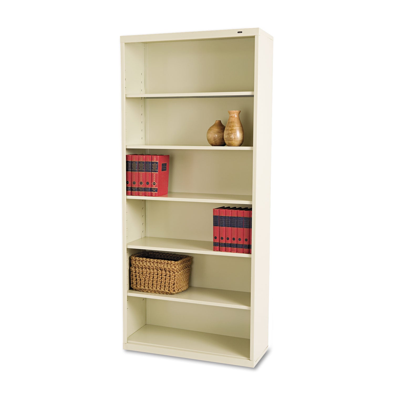 Metal Bookcase, Six-Shelf, 34.5w x 13.5h x 78h, Putty -