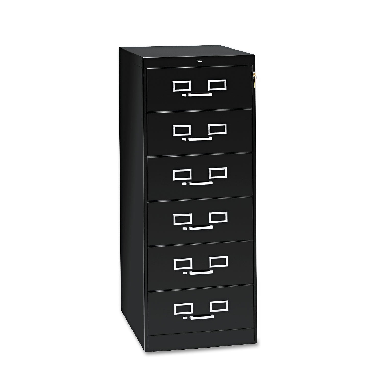 Six-Drawer Multimedia/Card File Cabinet, Black, 21.25" x 28.5" x 52 -