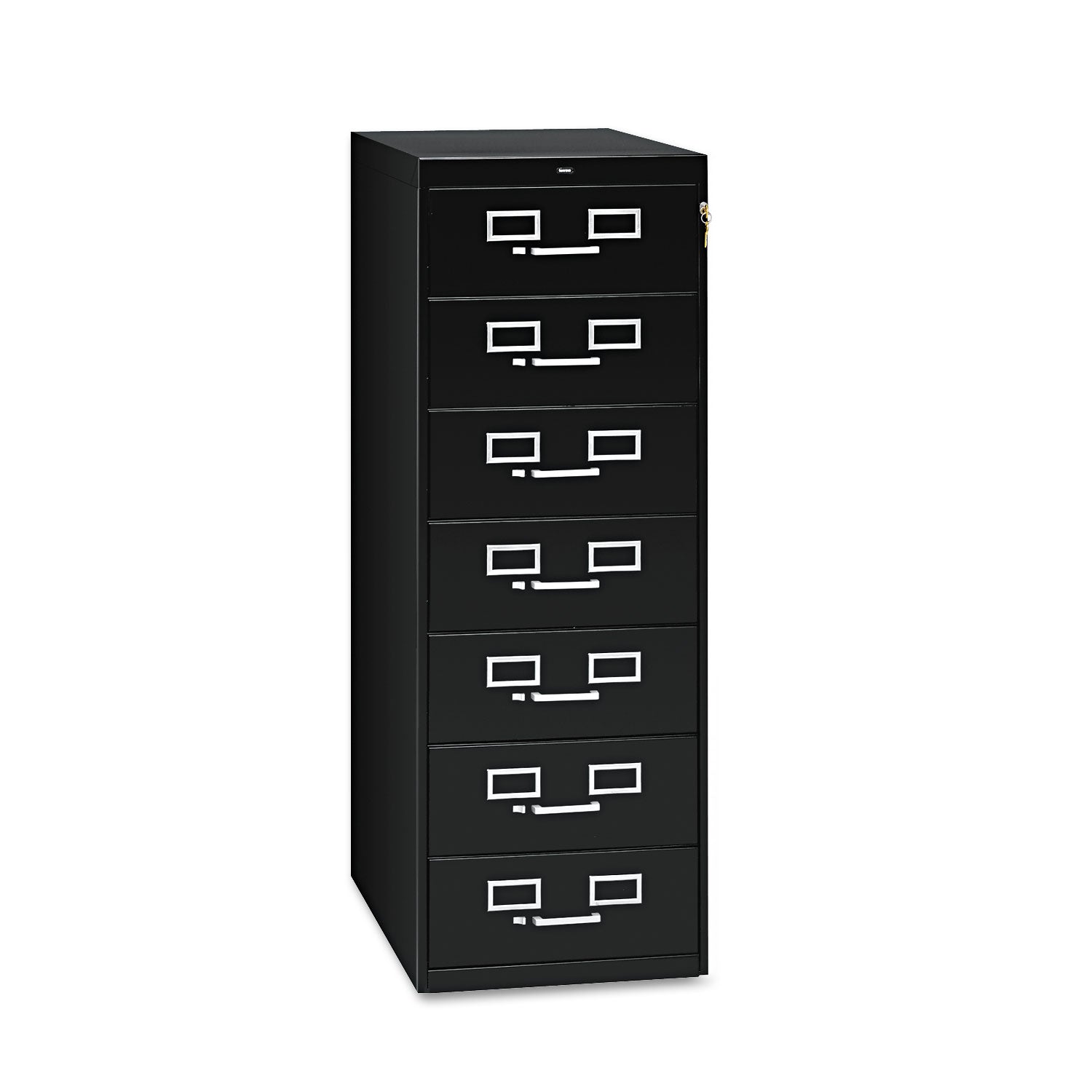 Seven-Drawer Multimedia/Card File Cabinet, Black, 19.13" x 28.5" x 52 -