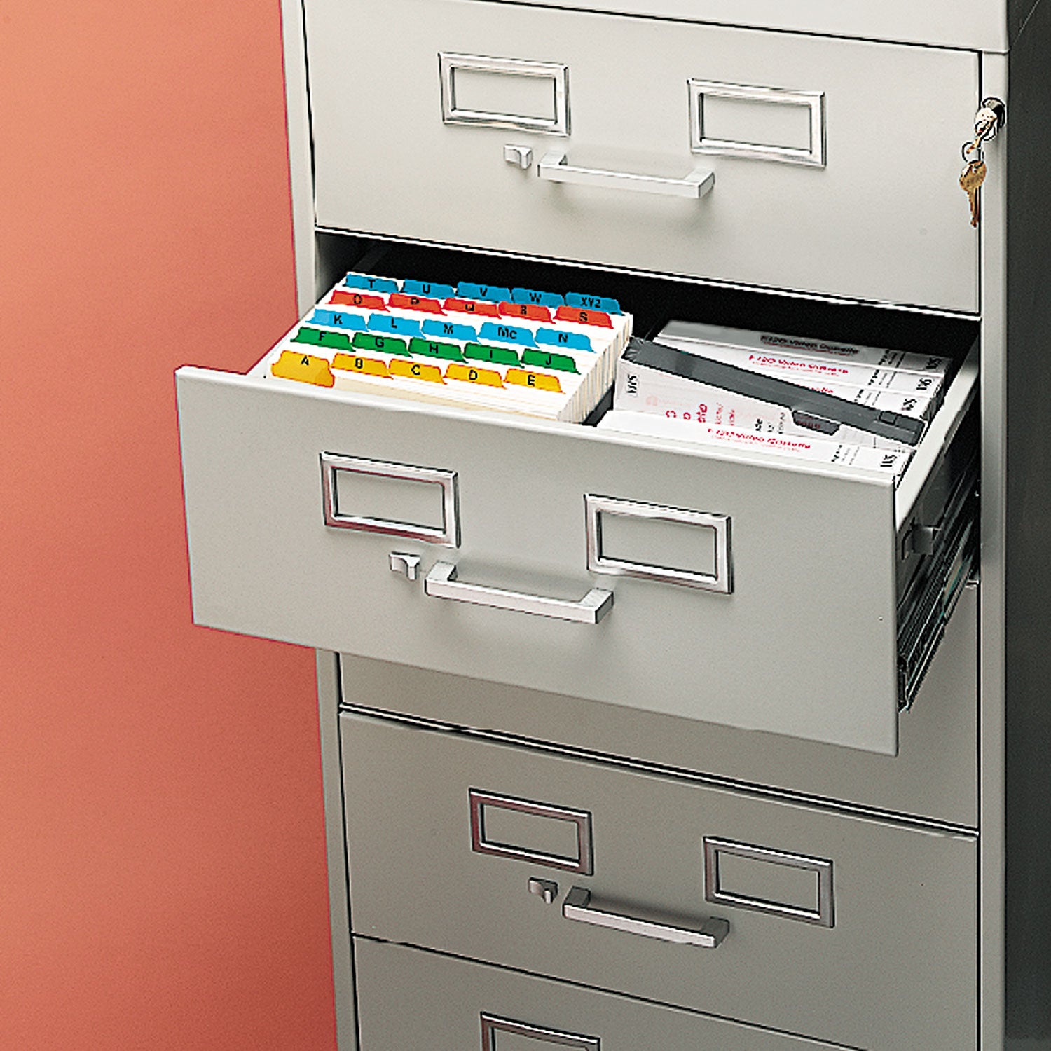 Seven-Drawer Multimedia/Card File Cabinet, Black, 19.13" x 28.5" x 52 -
