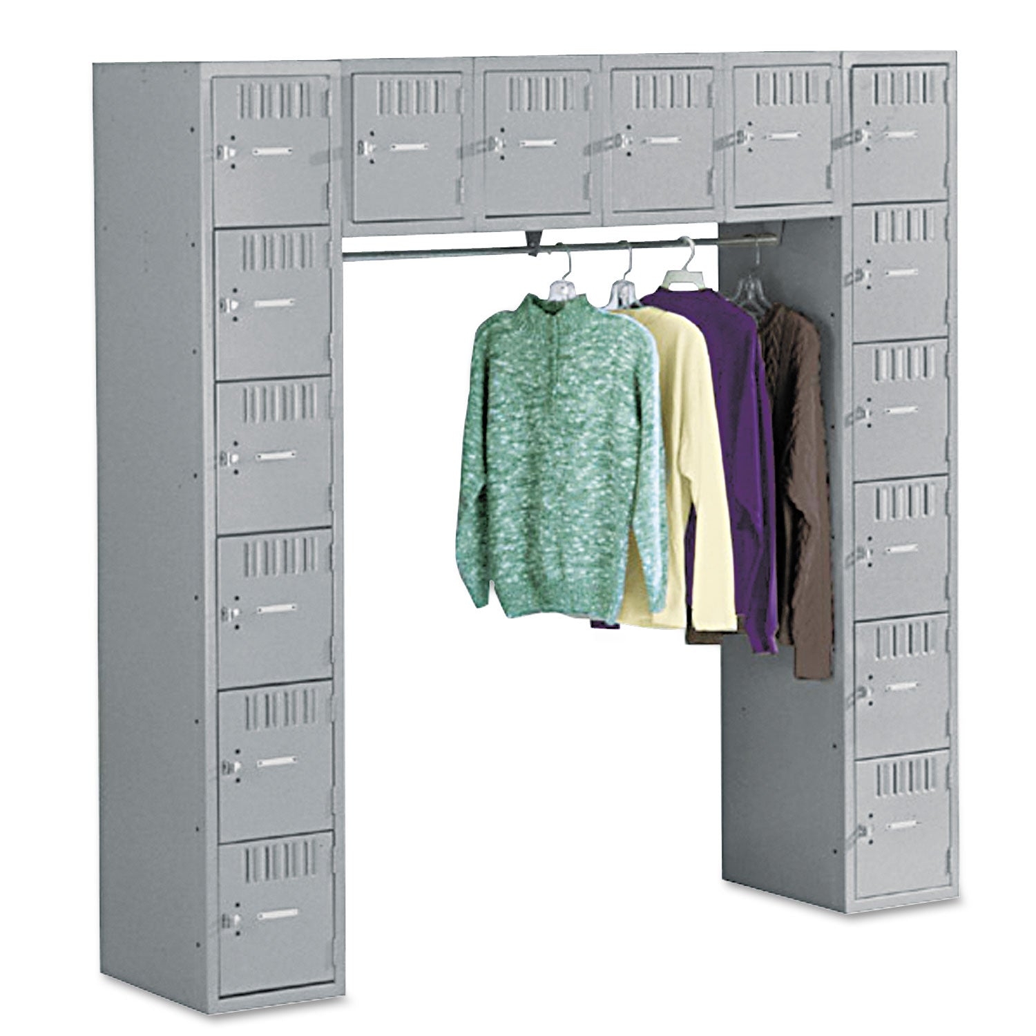 Sixteen Box Compartments and Coat Bar, 72w x 18d x 72h, Medium Gray -