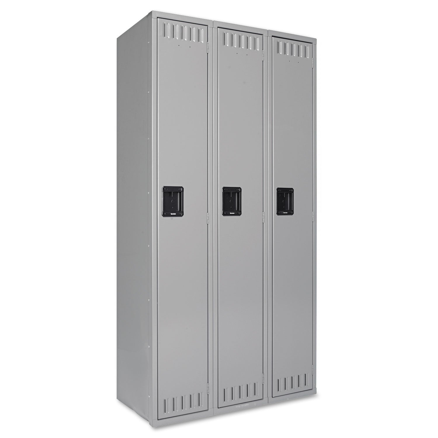 Single-Tier Locker, Three Lockers with Hat Shelves and Coat Rods, 36w x 18d x 72h, Medium Gray -