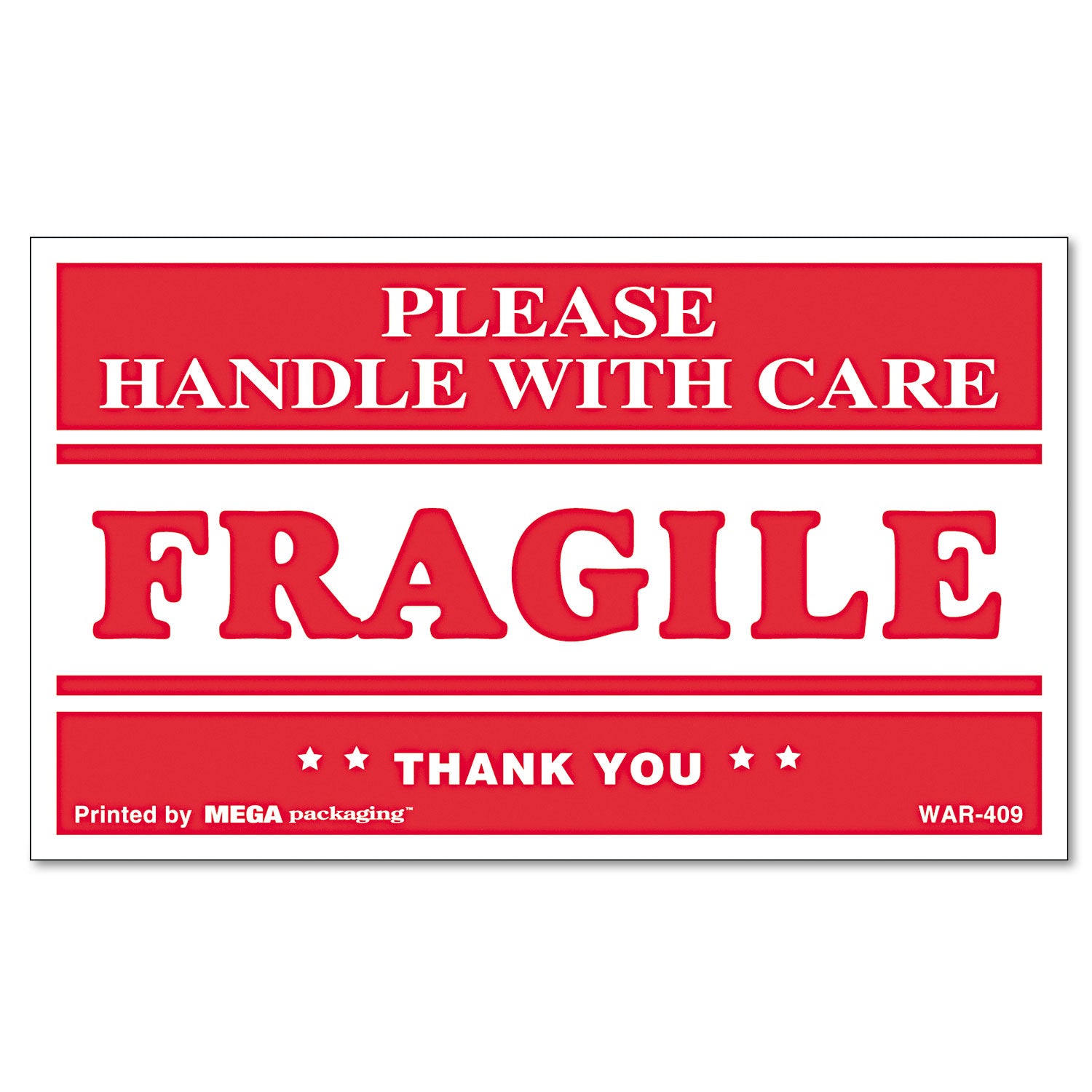 Printed Message Self-Adhesive Shipping Labels, FRAGILE Handle with Care, 3 x 5, Red/Clear, 500/Roll -