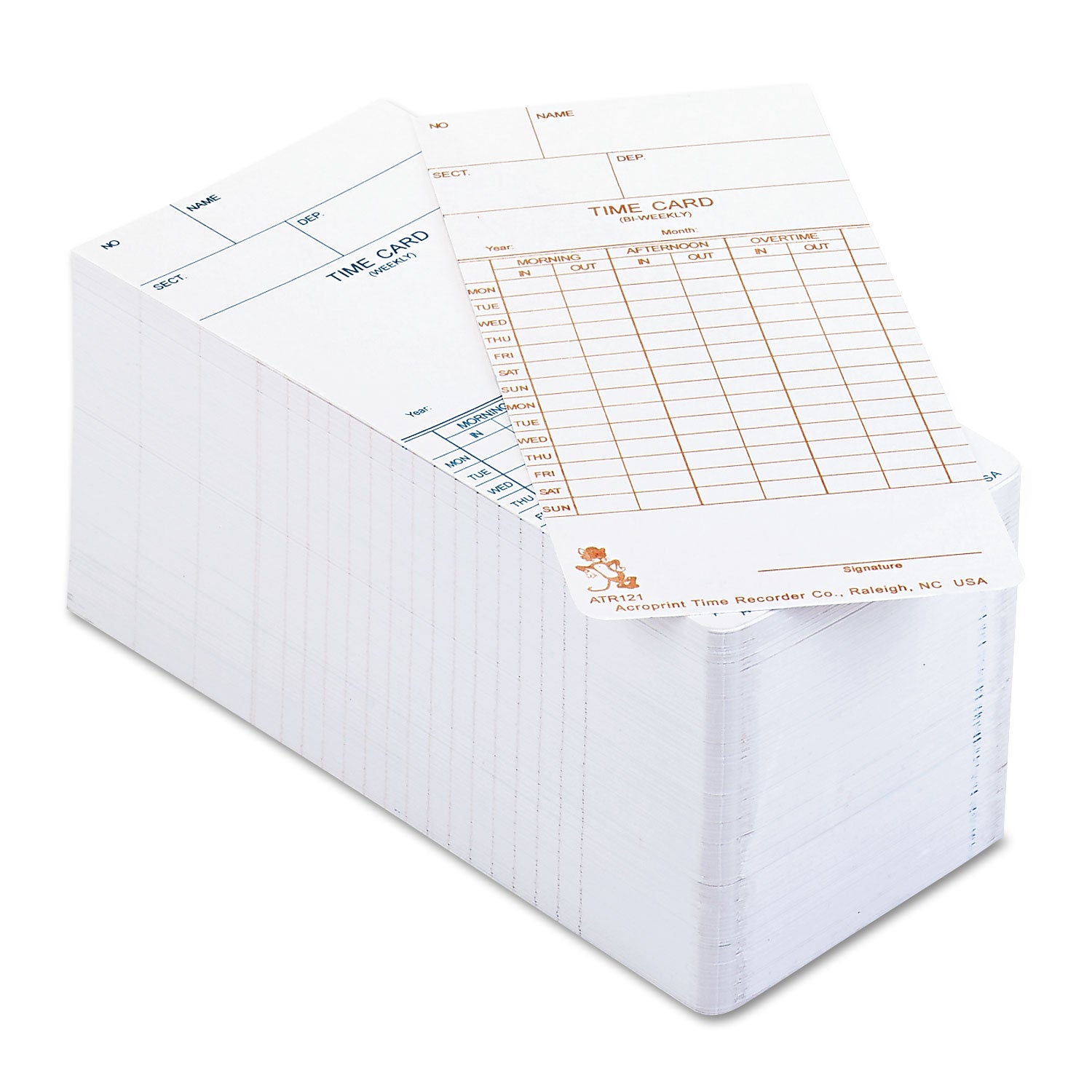 Time Clock Cards for Acroprint ATR120, Two Sides, 3.5 x 7, 250/Pack -