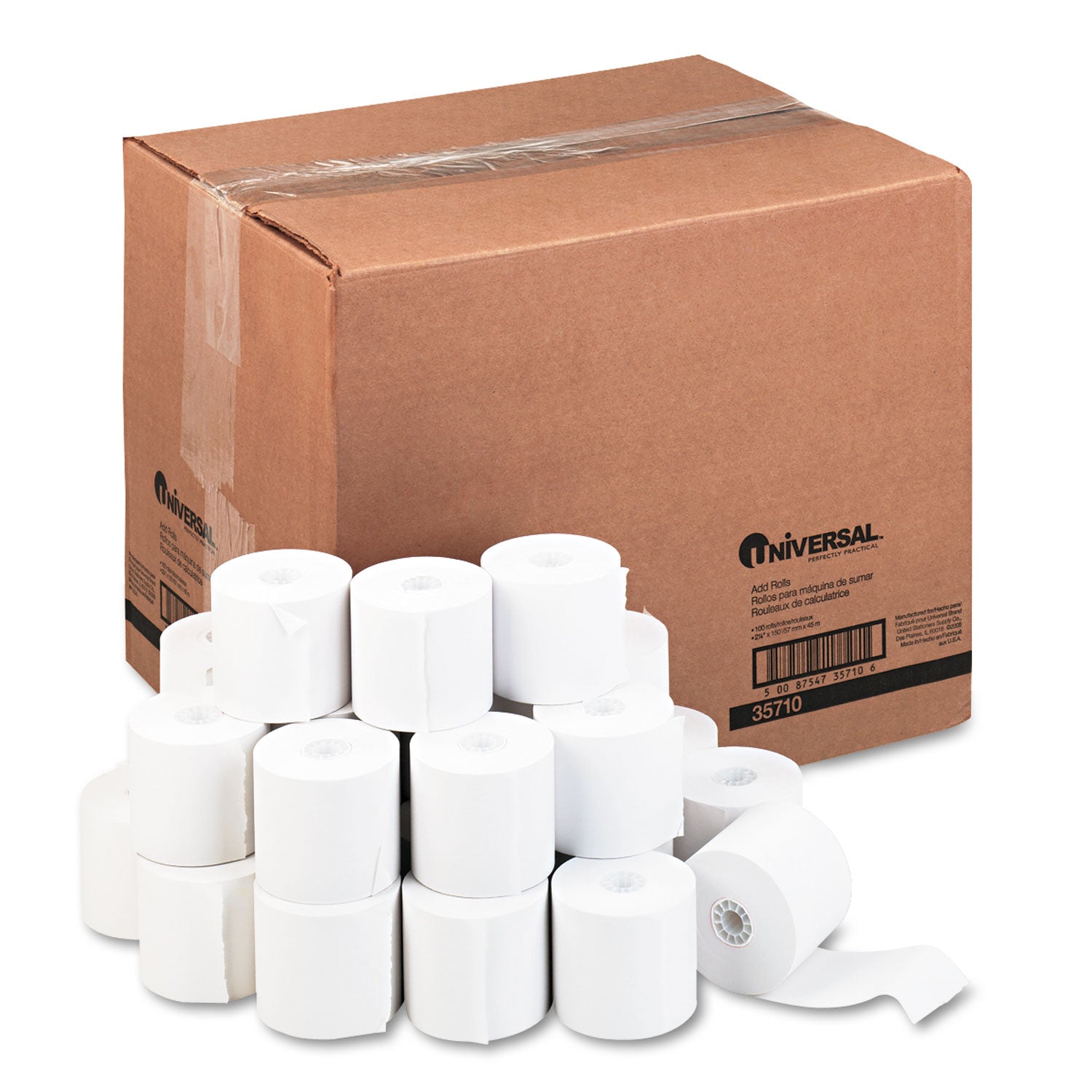 Impact and Inkjet Print Bond Paper Rolls, 0.5" Core, 2.25" x 150 ft, White, 100/Carton -