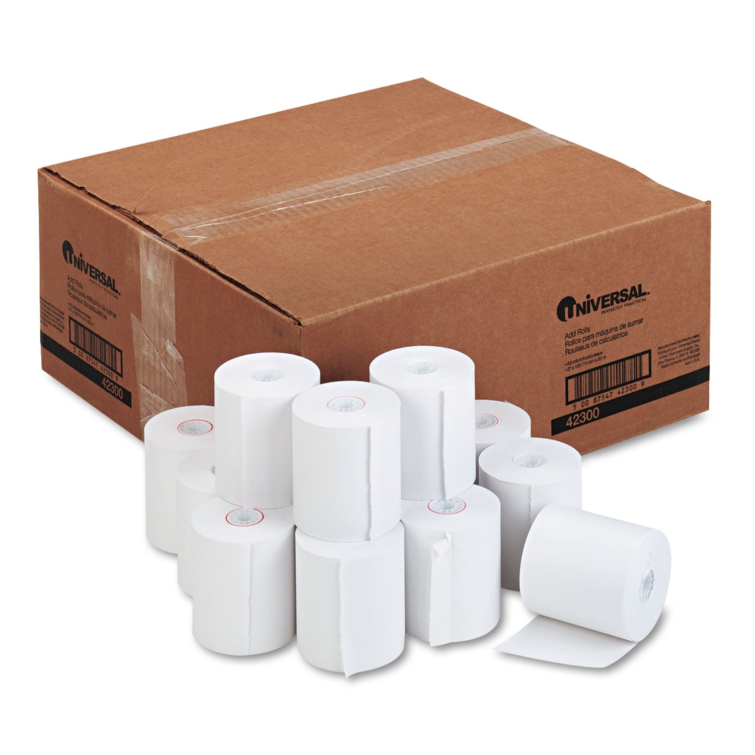 Impact and Inkjet Printing Bond Paper Rolls, 0.5" Core, 3" x 165 ft, White, 50/Carton -