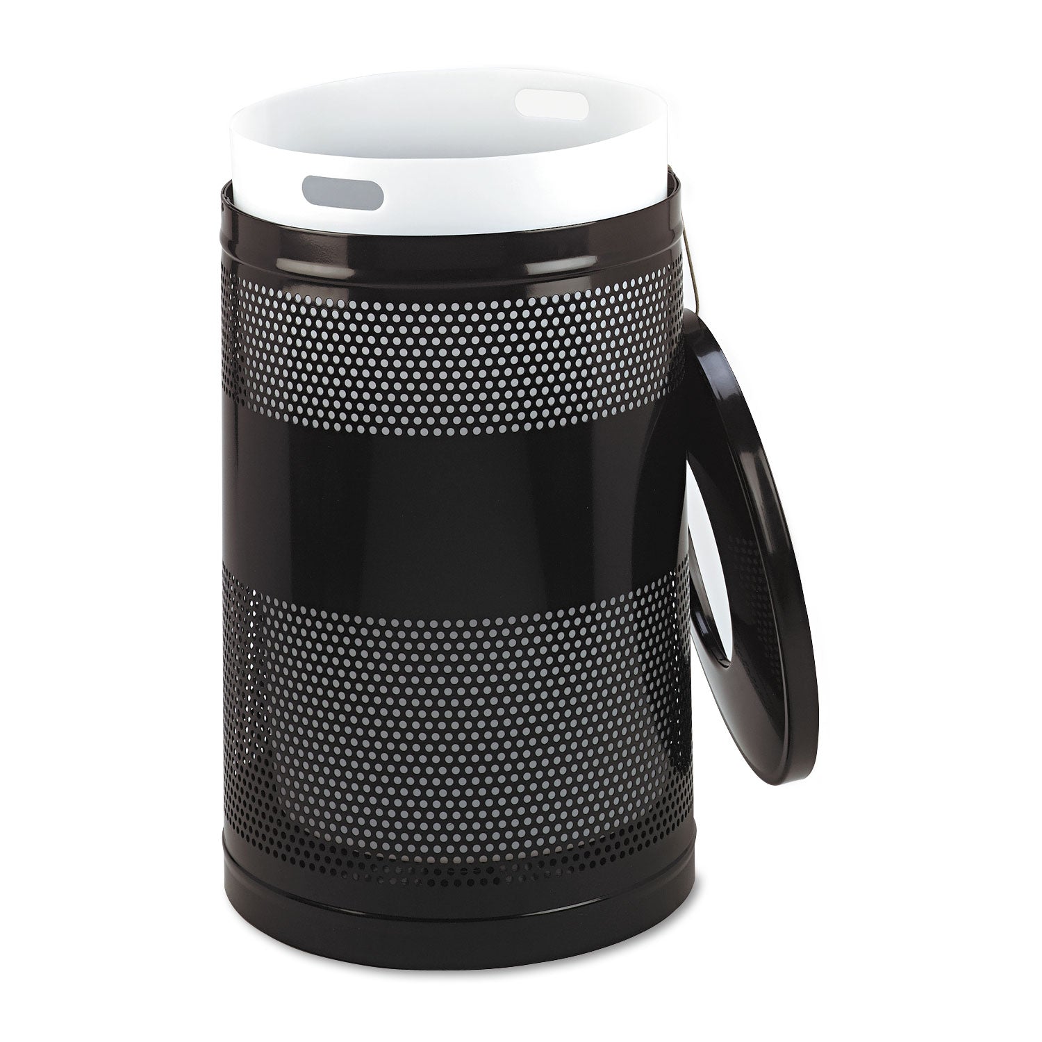 Classics Perforated Open Top Receptacle, 51 gal, Steel, Black -