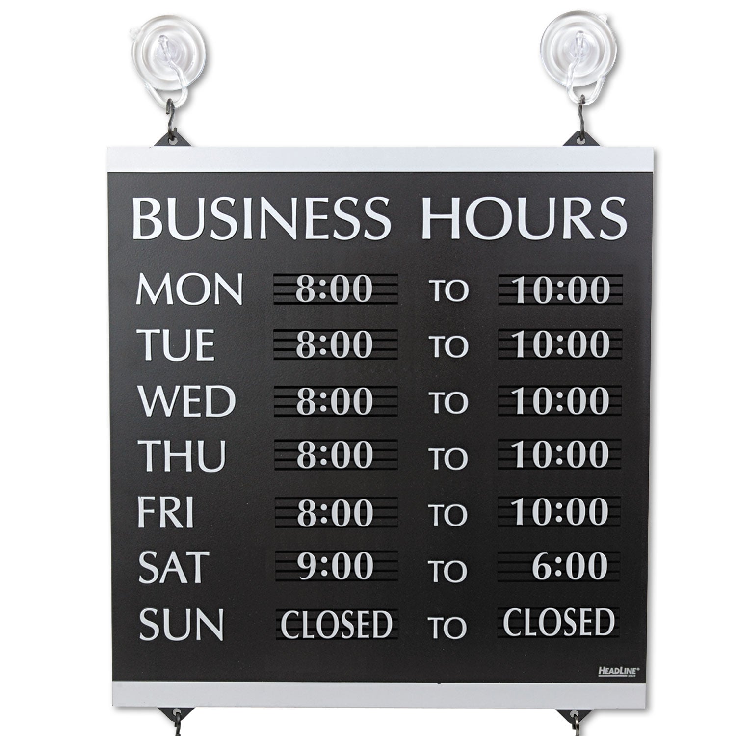 Century Series Business Hours Sign, Heavy-Duty Plastic, 13 x 14, Black -