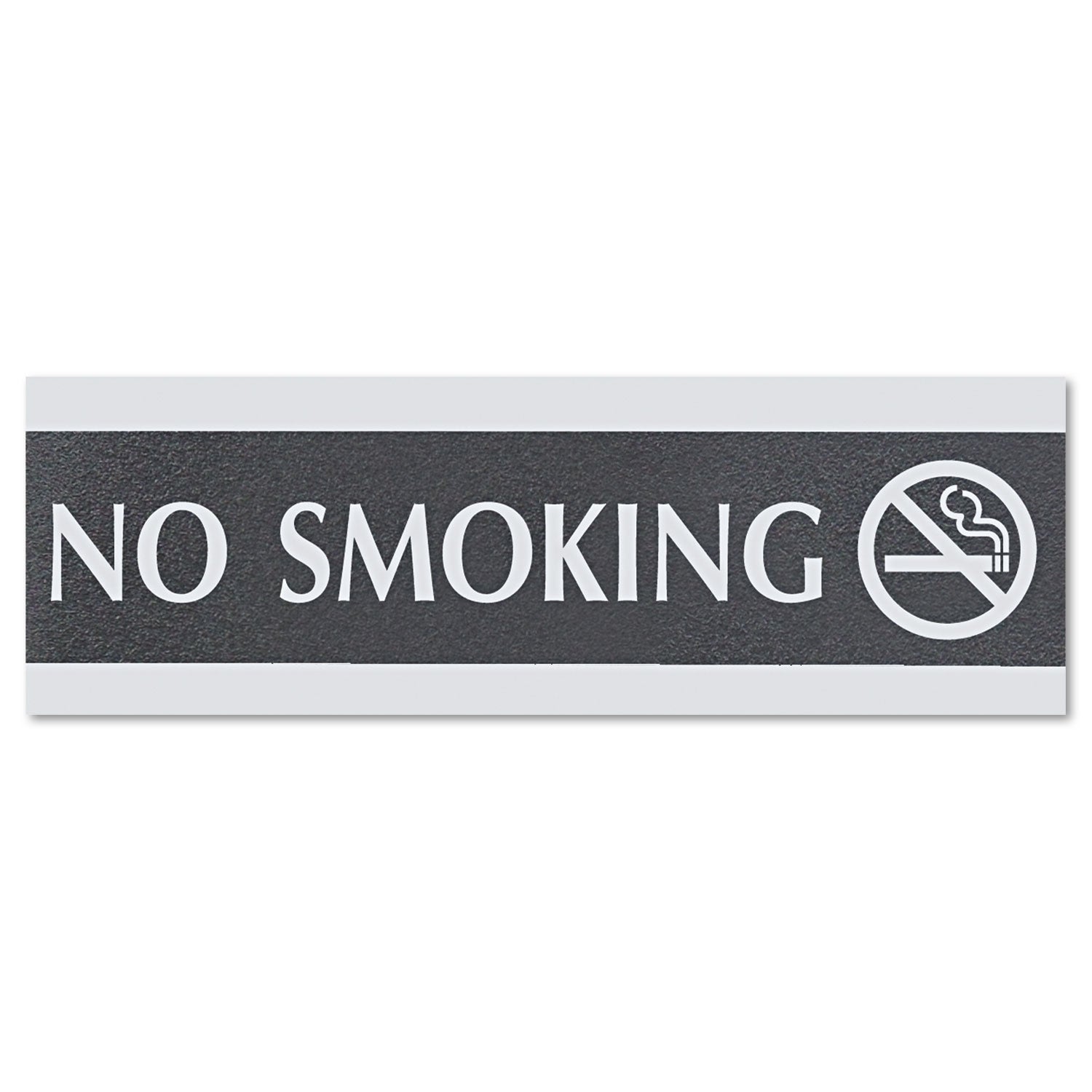Century Series Office Sign, NO SMOKING, 9 x 3, Black/Silver -