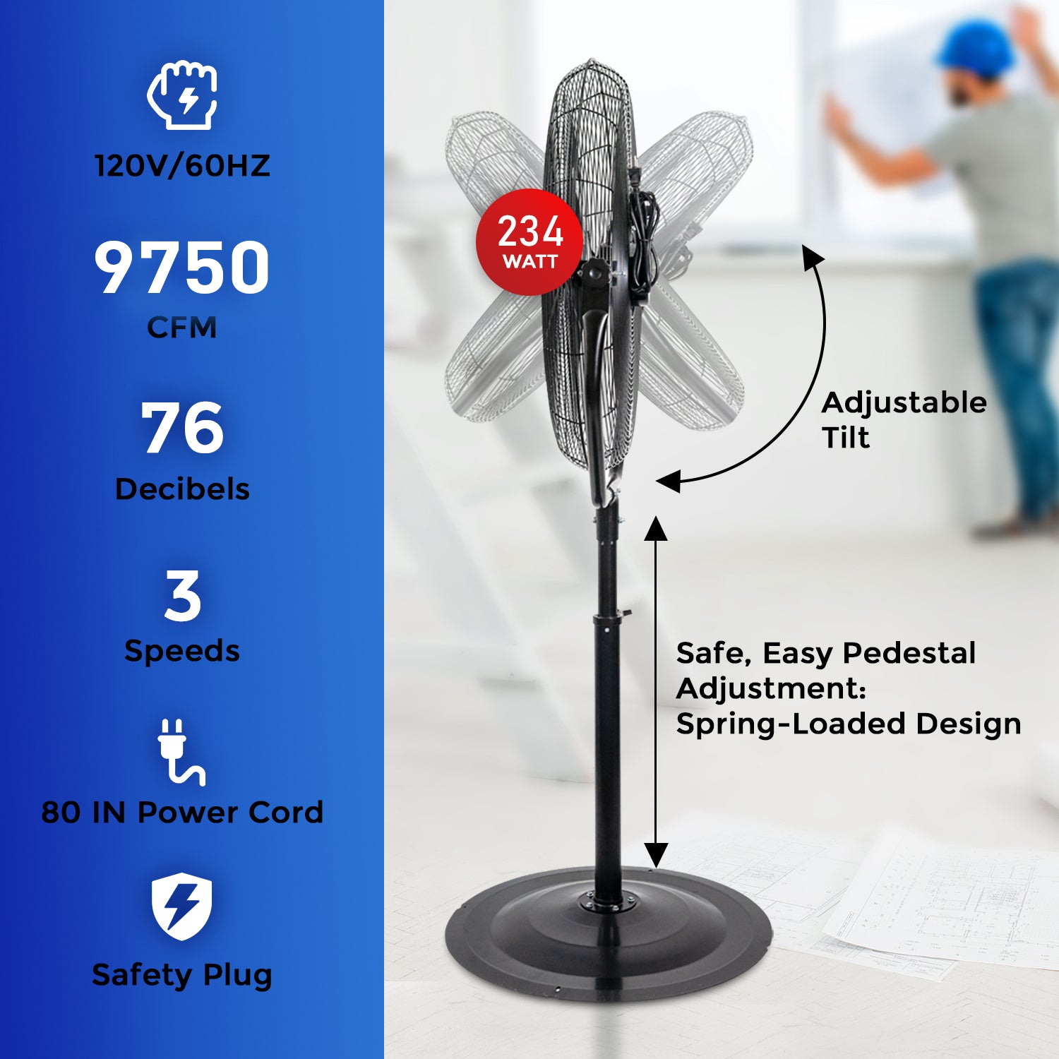 30 in. Black High Velocity Pedestal Fan, 3-Speed