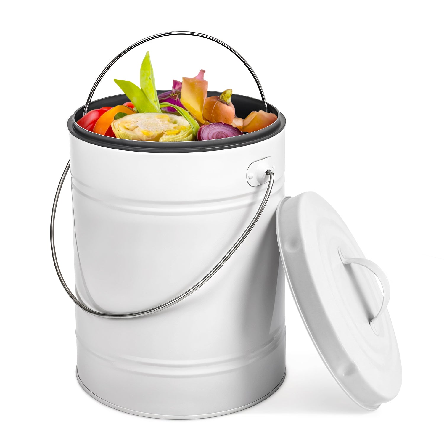 White Metal Compost Bucket with Airflow Lid