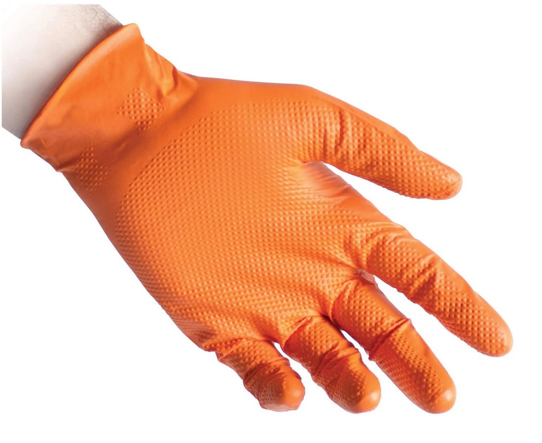 Heavy-Duty Industrial Nitrile Disposable Gloves, Textured, Powder-Free, 8 mil, Large, Orange, 100 Gloves/Box, 10 Boxes/Carton