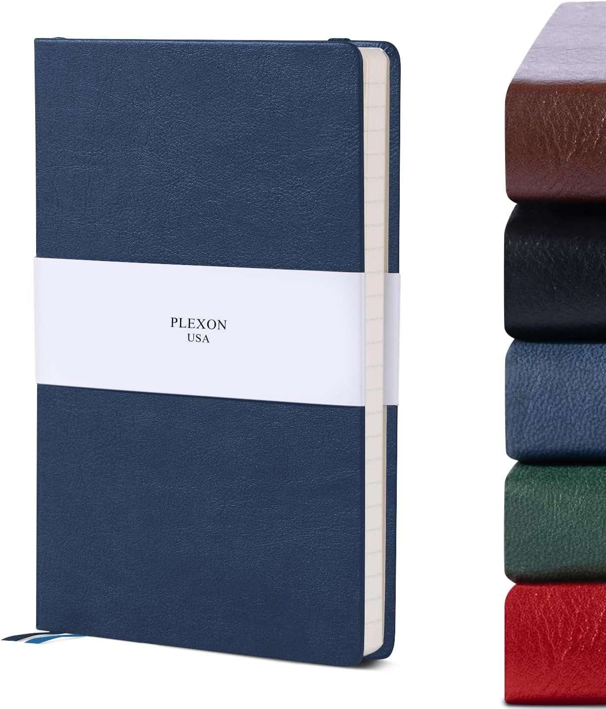 Navy Blue A5 Hardcover Vegan Leather Ruled Notebook with 120 gsm Lined Cream Paper and Gift Box, 80 Sheets - 1