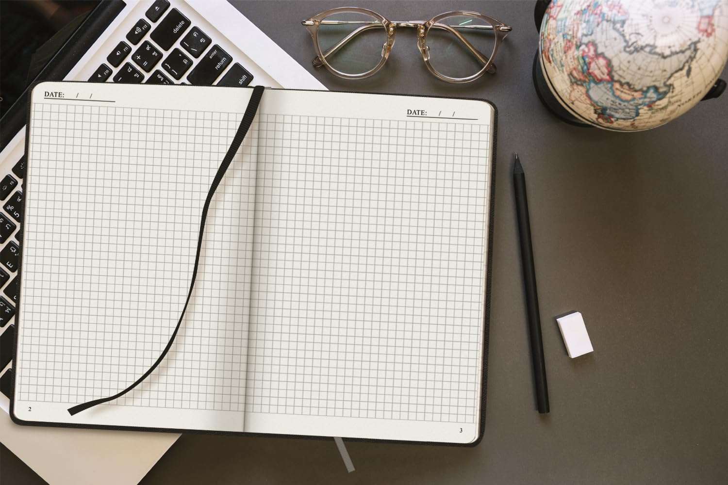 A5 Hardcover Vegan Leather Notebook with 120 gsm Graph Cream Paper and Gift Box, 80 Sheets