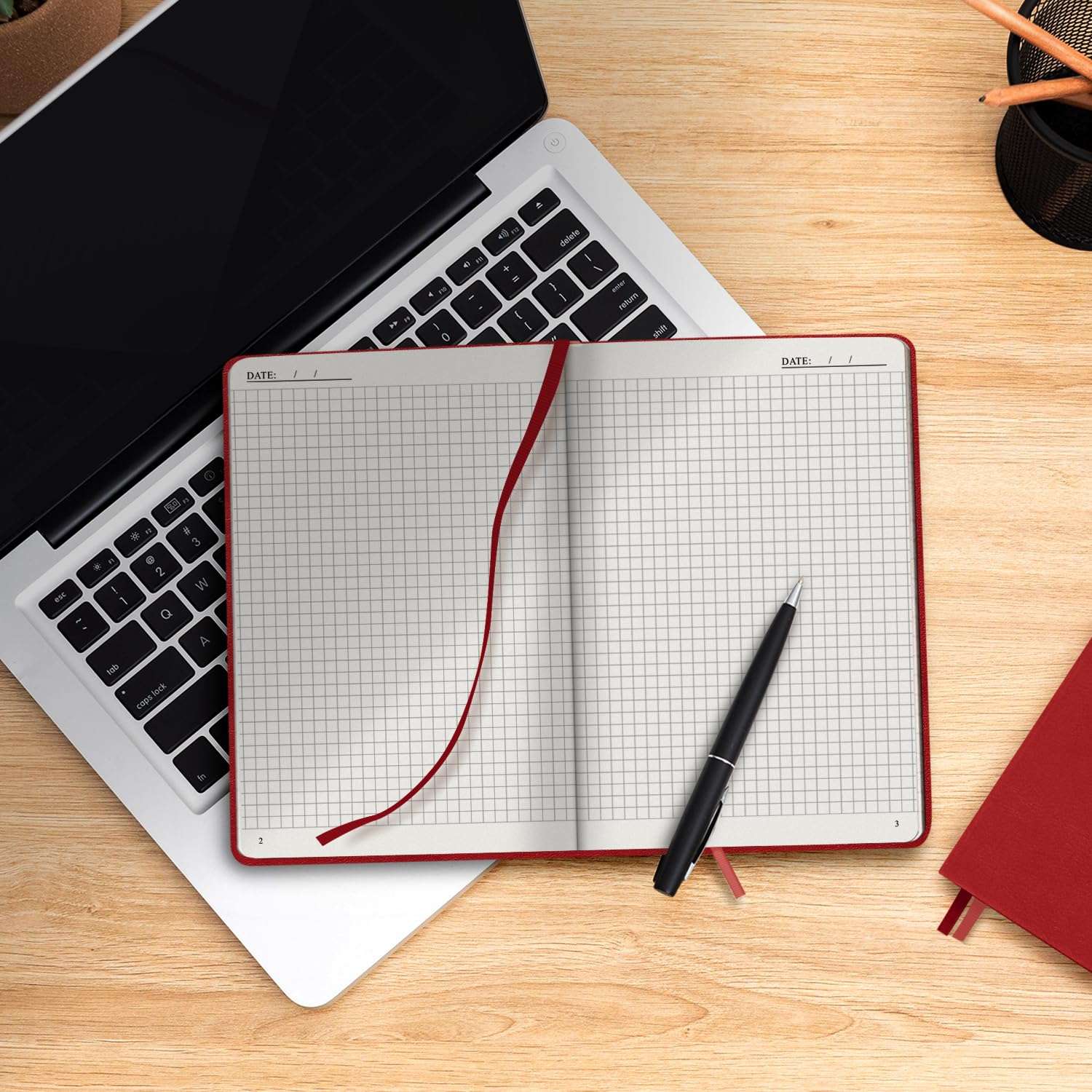 A5 Hardcover Vegan Leather Notebook with 120 gsm Graph Cream Paper and Gift Box, 80 Sheets