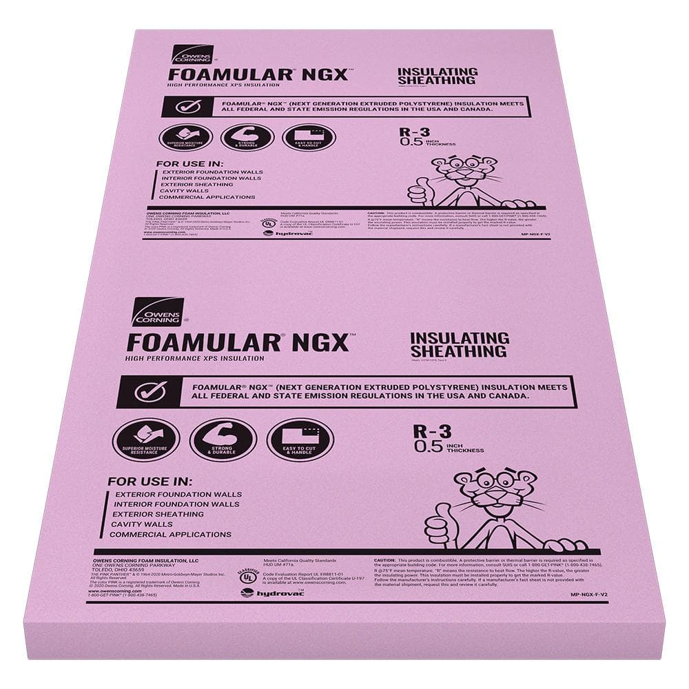 FOAMULAR NGX Insulating Sheathing 0.5 in. x 4 ft. x 8 ft. SE R-3 XPS Rigid Foam Board Insulation